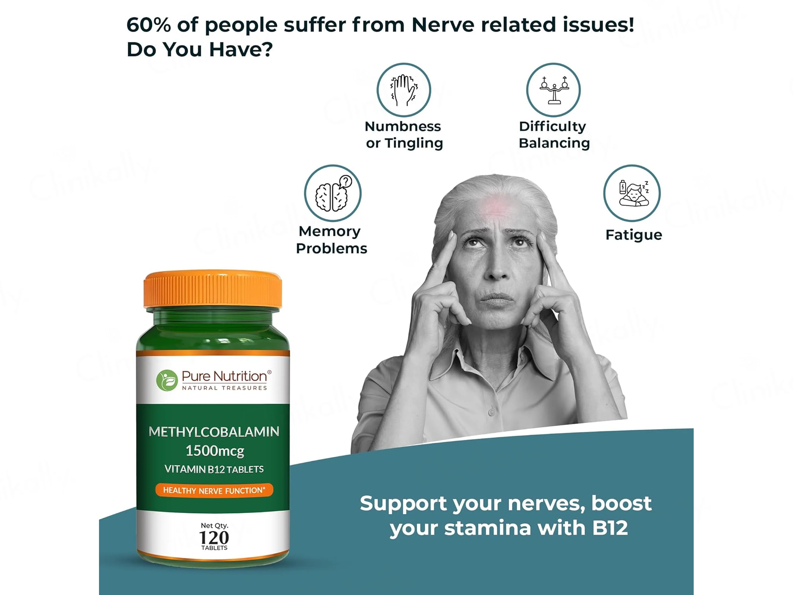 Pure Nutrition Vitamin B12 Methylcobalamin 1500mcg Veg Tablet - Image 5