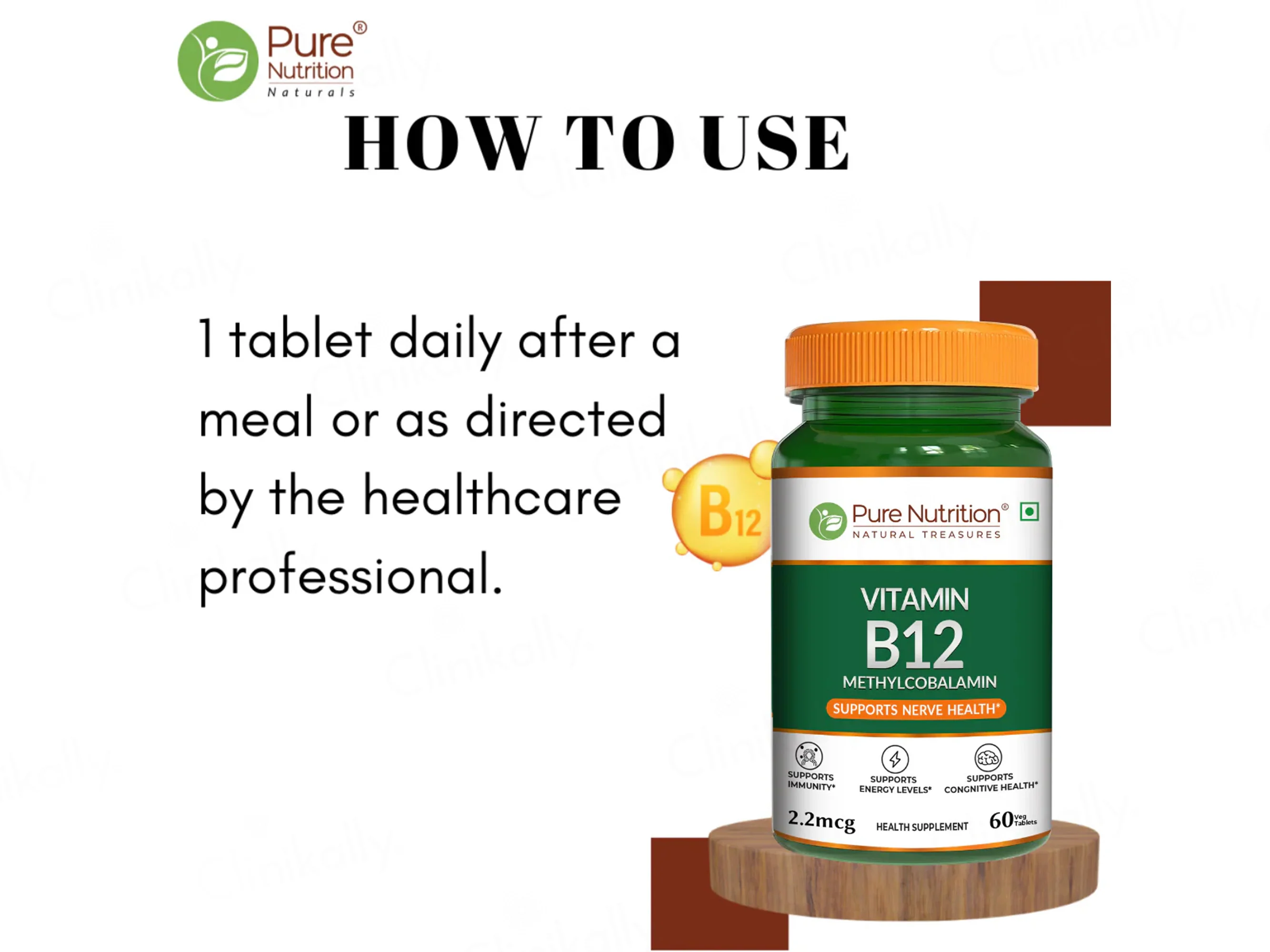 Pure Nutrition Vitamin B12 Methylcobalamin 2.2mcg Veg Tablet - Image 2