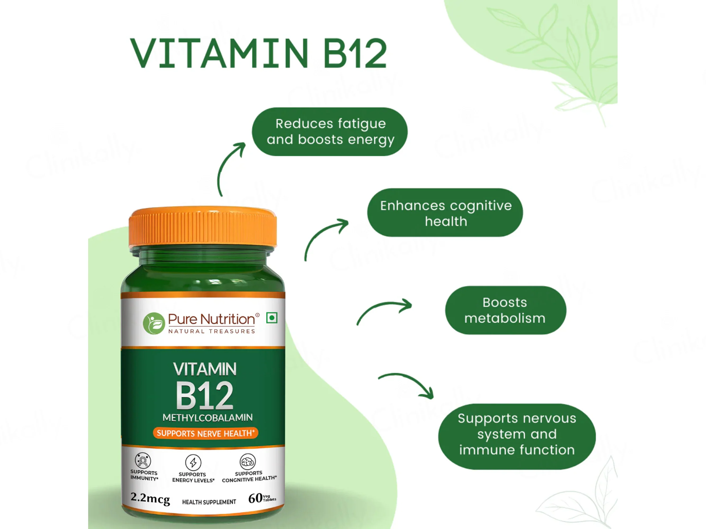 Pure Nutrition Vitamin B12 Methylcobalamin 2.2mcg Veg Tablet - Image 3