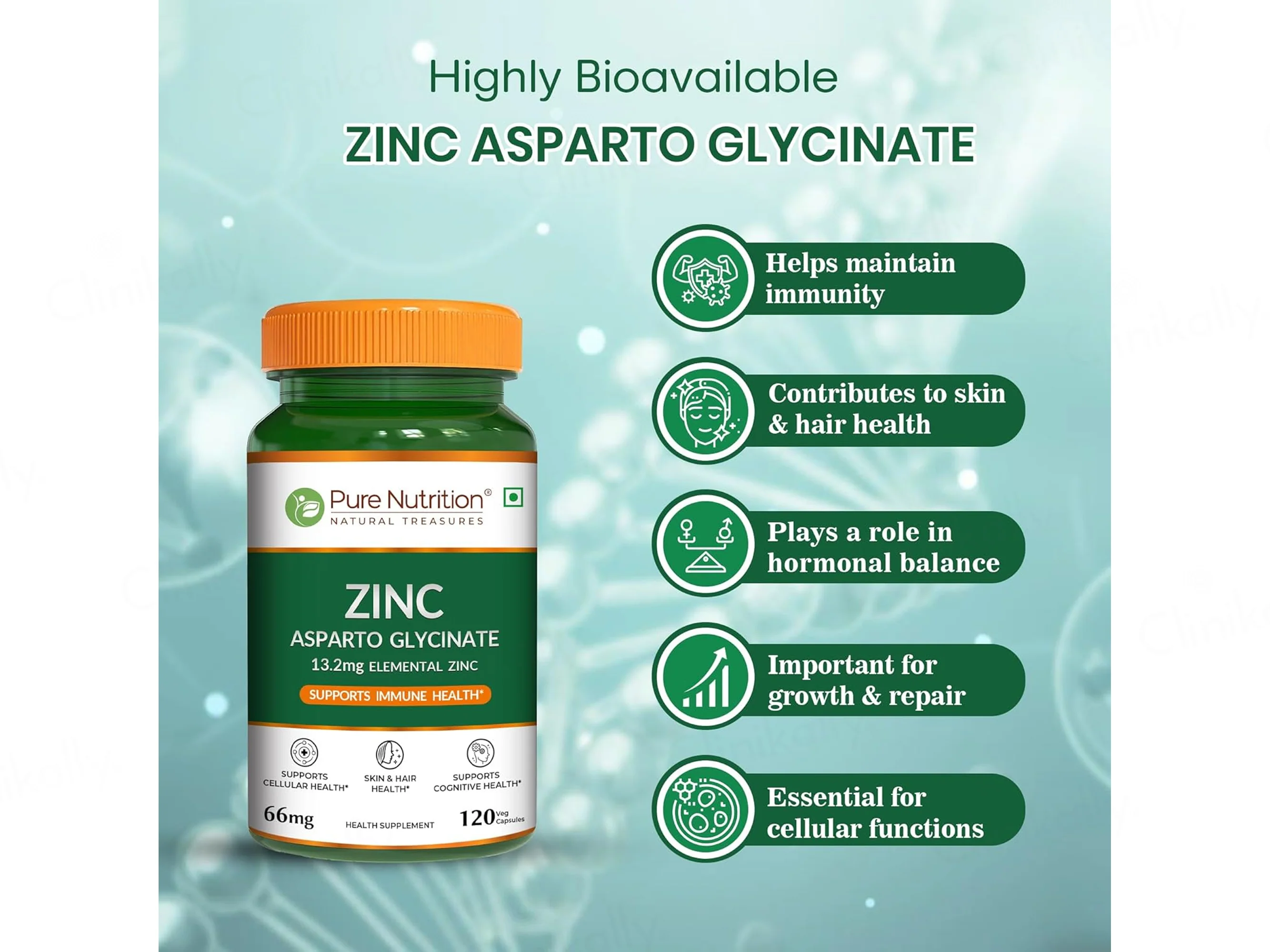 Pure Nutrition Zinc Asparto Glycinate 66mg Veg Capsule - Image 3
