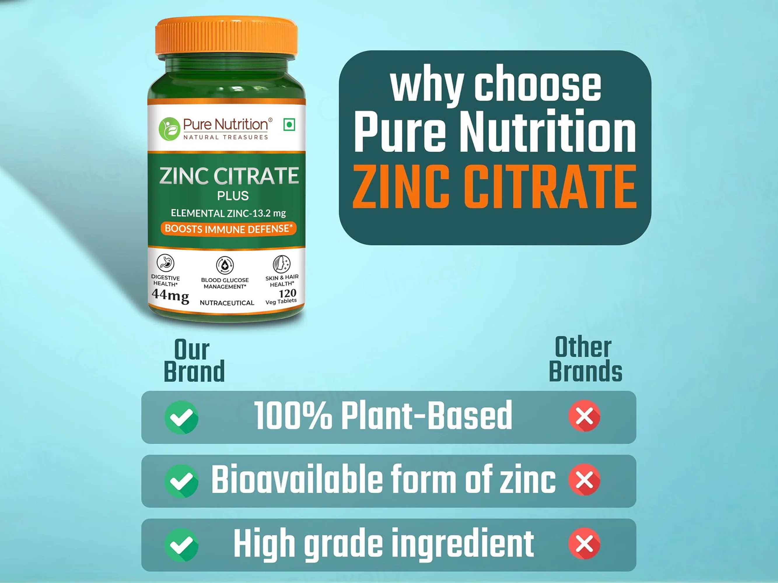 Pure Nutrition Zinc Citrate Plus 44mg Veg Capsule - Image 3