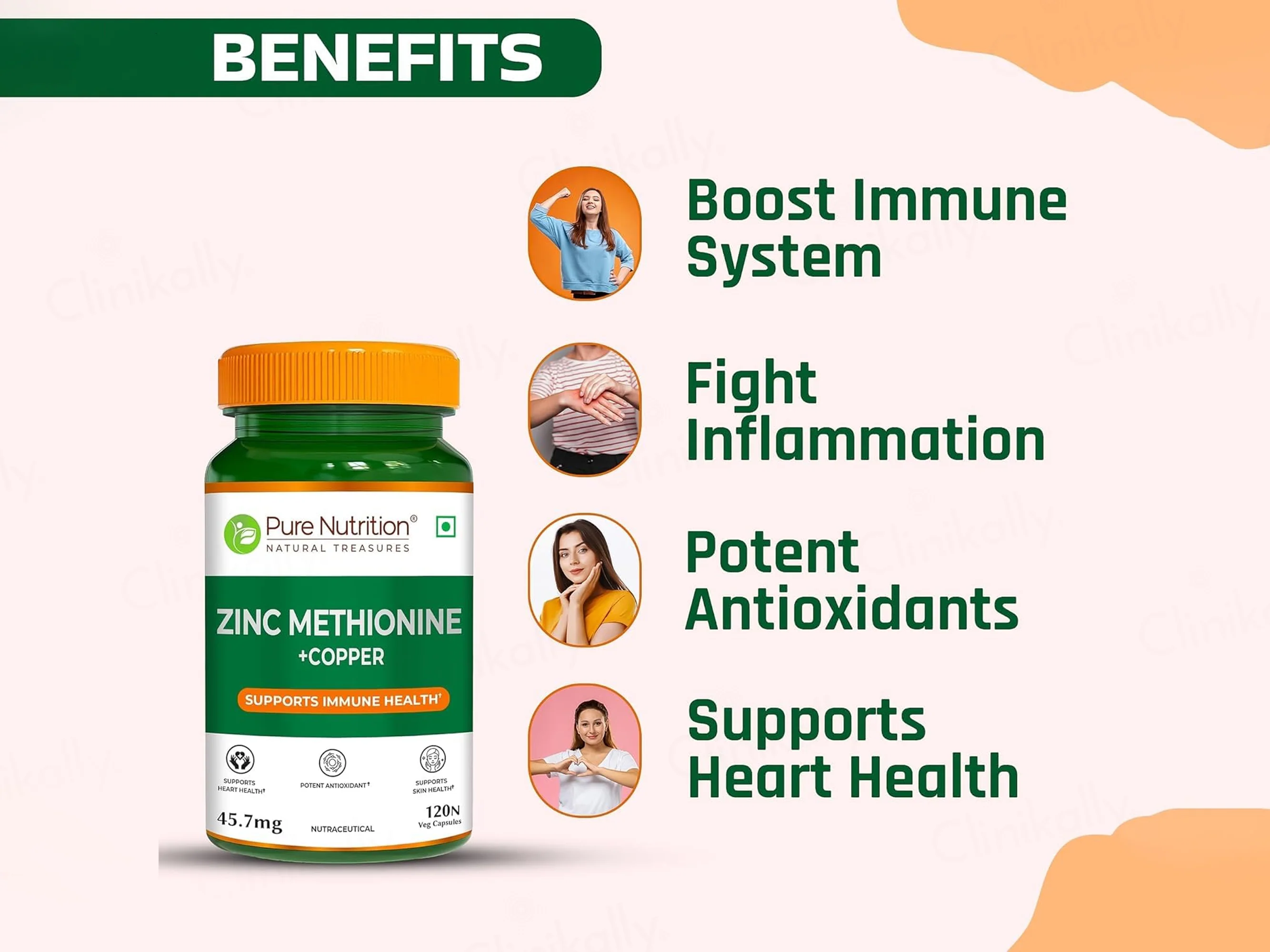 Pure Nutrition Zinc Methionine + Copper 45.7mg Veg Capsule - Image 2