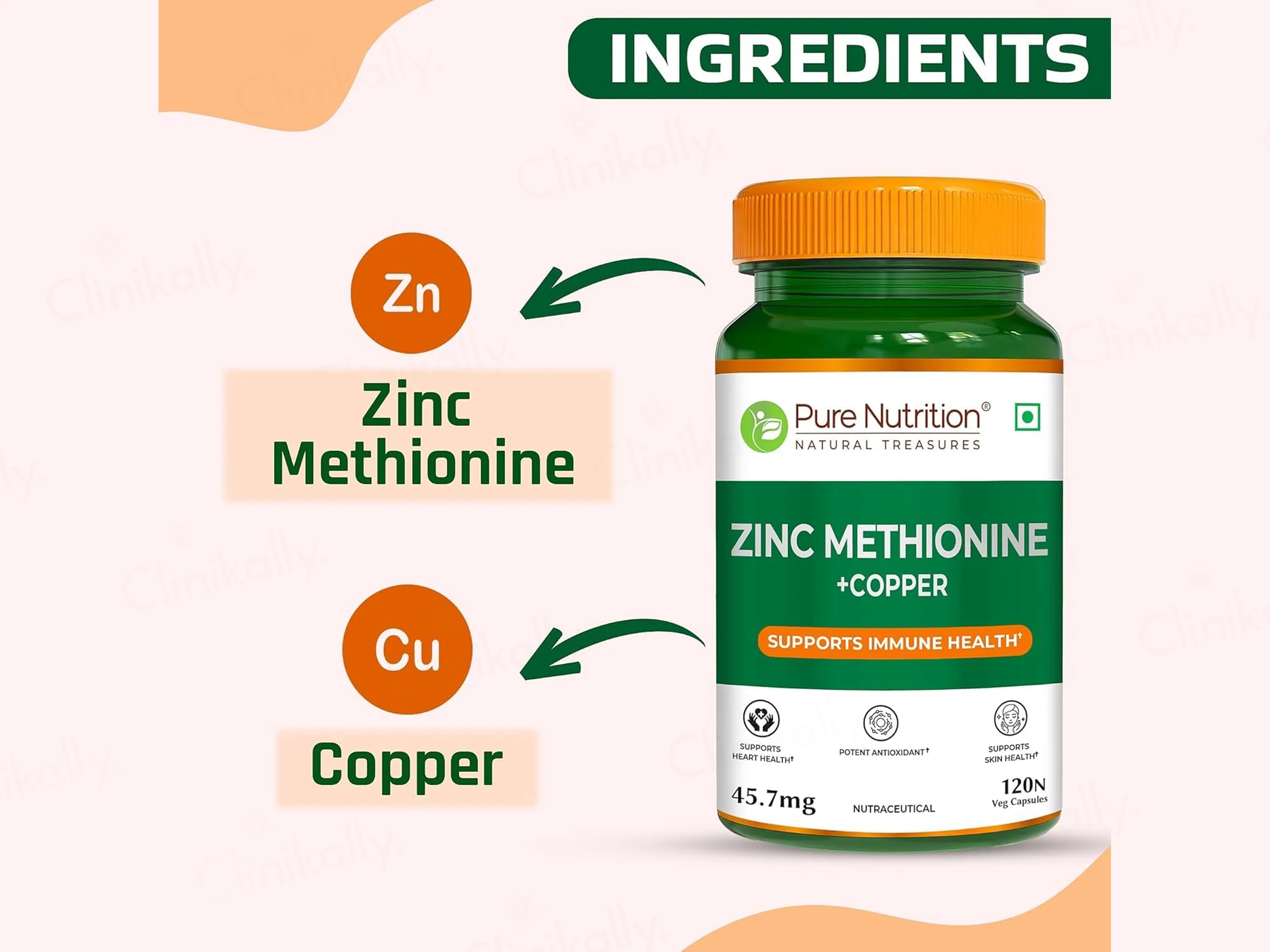 Pure Nutrition Zinc Methionine + Copper 45.7mg Veg Capsule - Image 3
