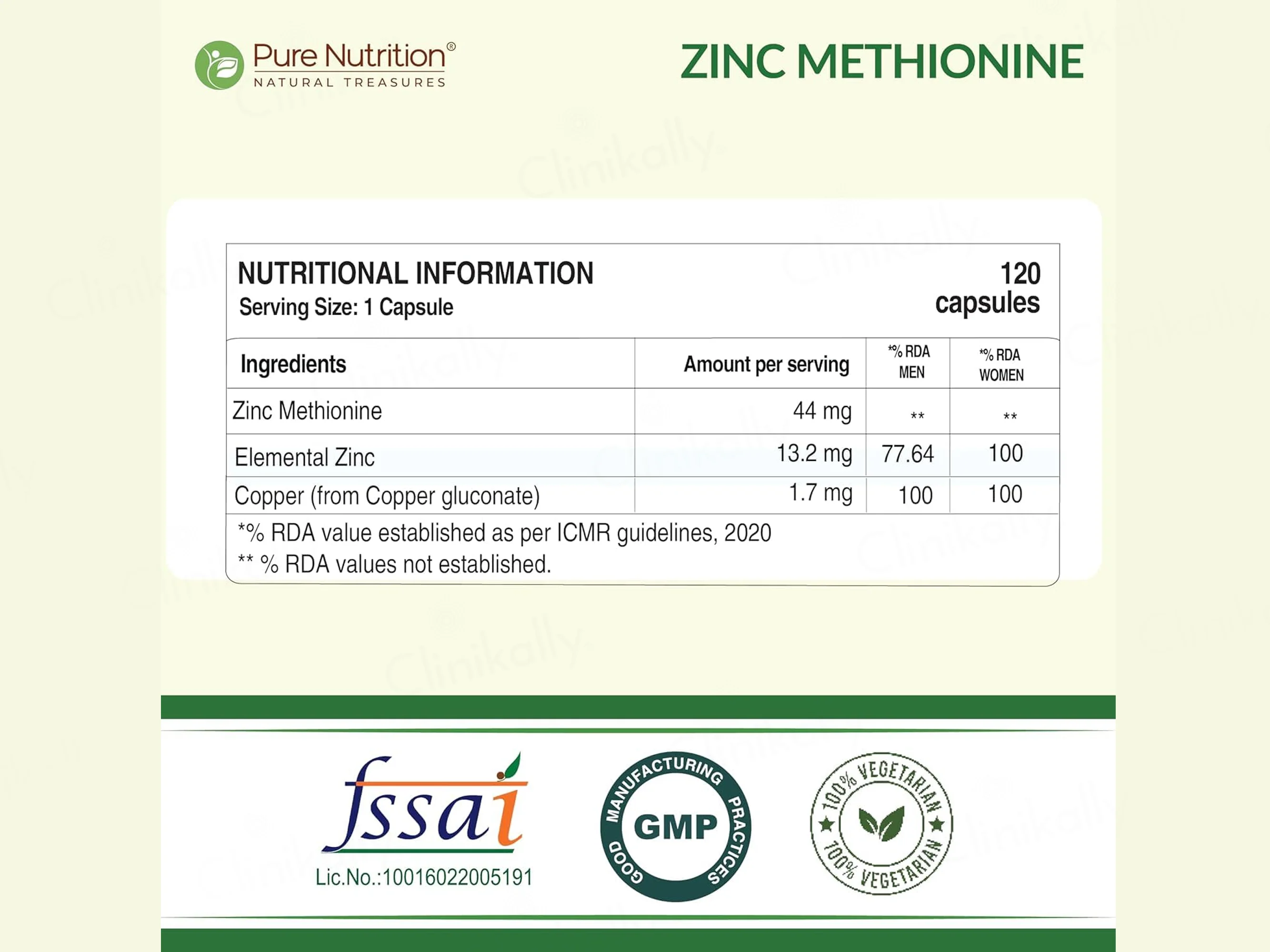 Pure Nutrition Zinc Methionine + Copper 45.7mg Veg Capsule - Image 8