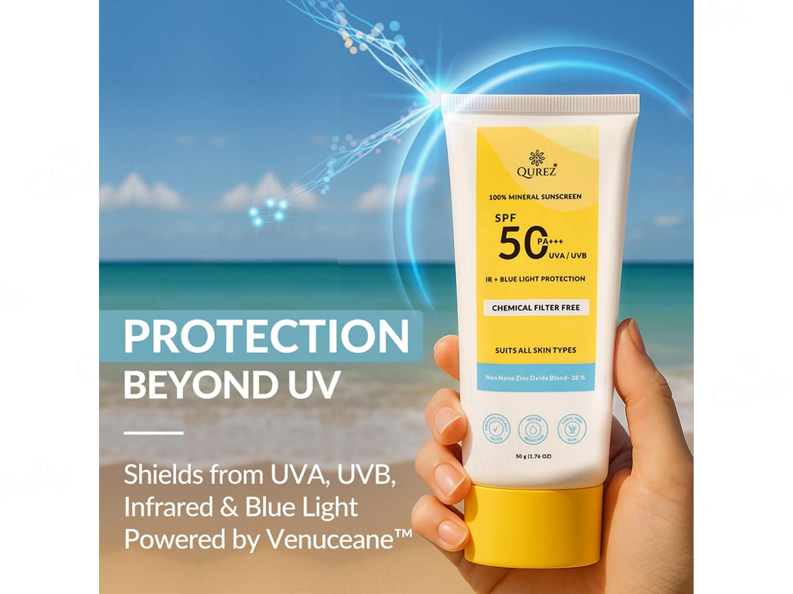 Qurez 100% Mineral IR + Blue Light Protection Sunscreen SPF 50 PA+++ - Image 4