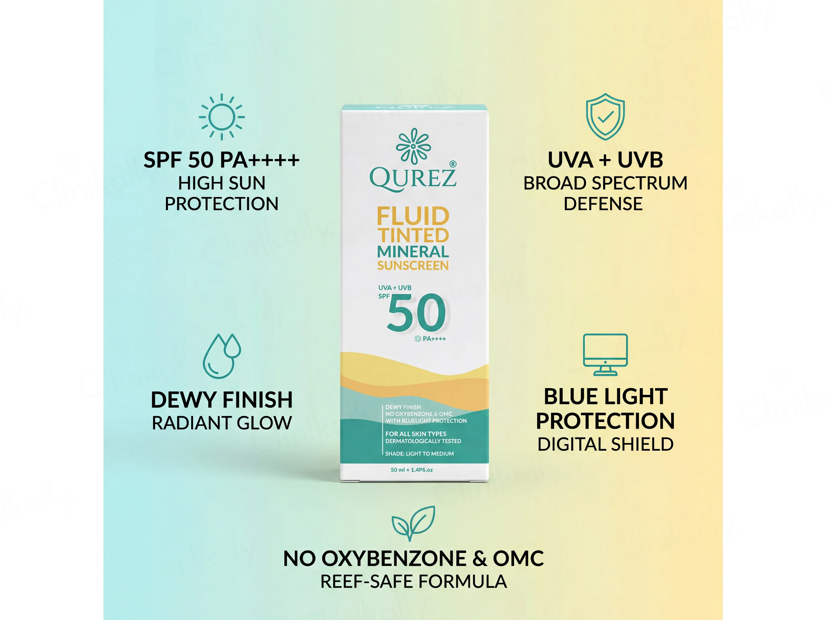 Qurez Fluid Tinted Mineral Sunscreen SPF 50 PA++++ (Light To Medium) - Image 2