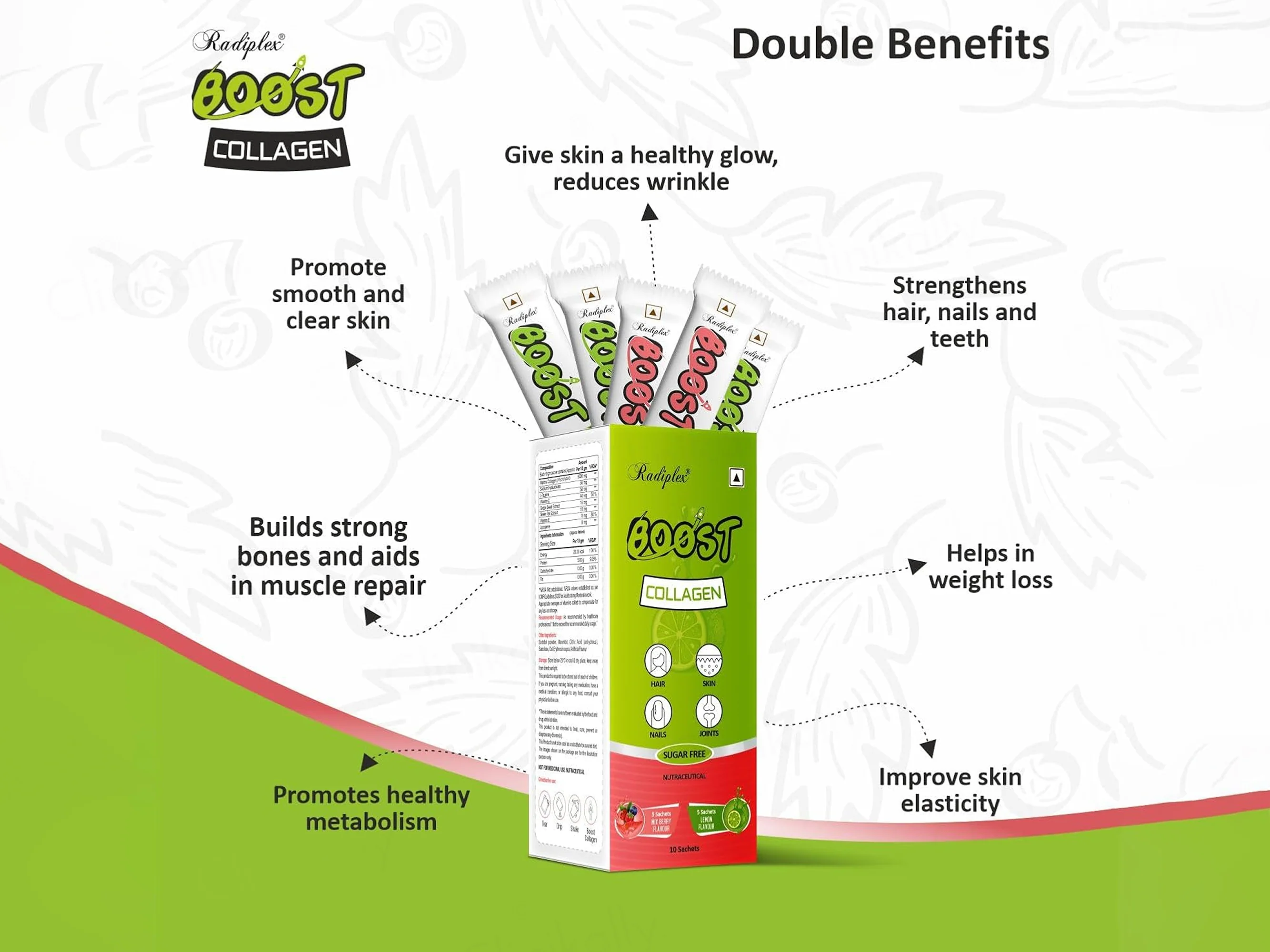 Radiplex Boost Collagen Sugar Free Nutraceutical Powder - Mix Berry & Lemon Flavour - Image 4