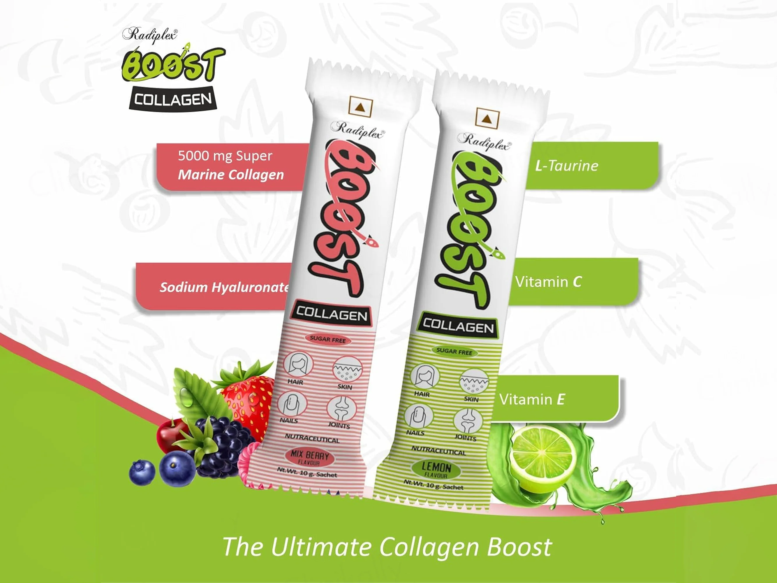Radiplex Boost Collagen Sugar Free Nutraceutical Powder - Mix Berry & Lemon Flavour - Image 5
