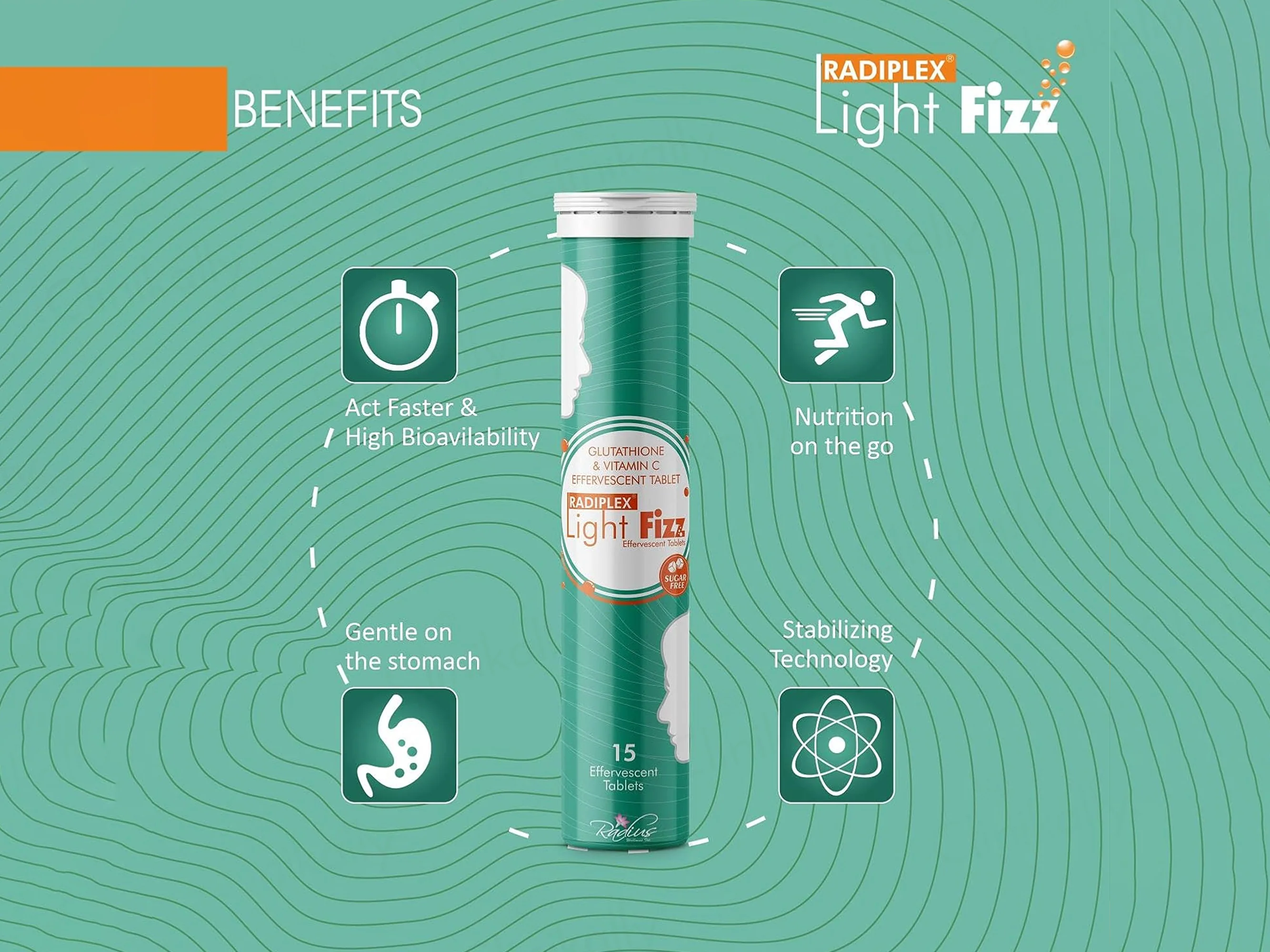 Radiplex Light Fizz Glutathione & Vitamin C Sugar Free Effervescent Tablet - Image 3