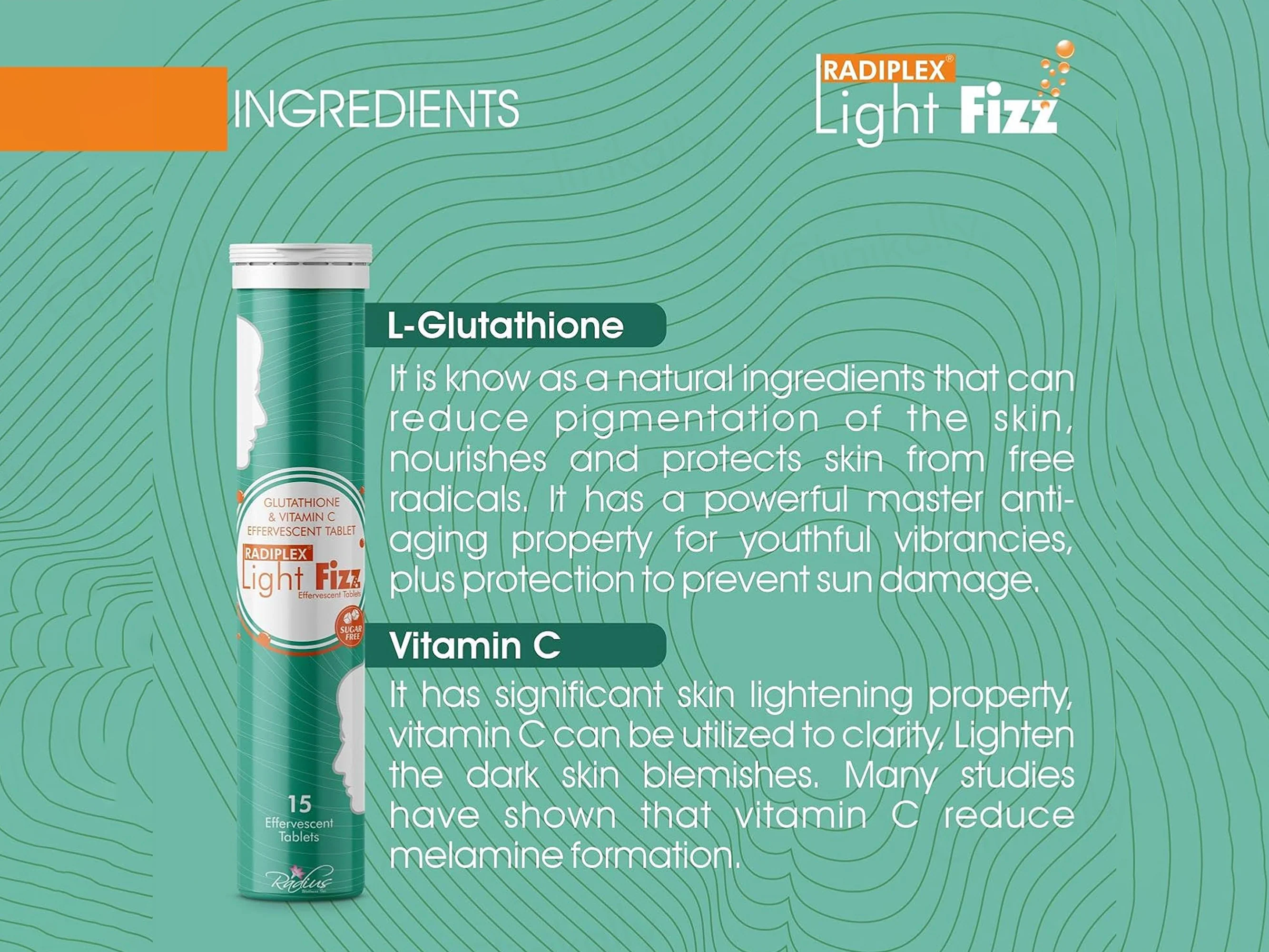 Radiplex Light Fizz Glutathione & Vitamin C Sugar Free Effervescent Tablet - Image 4