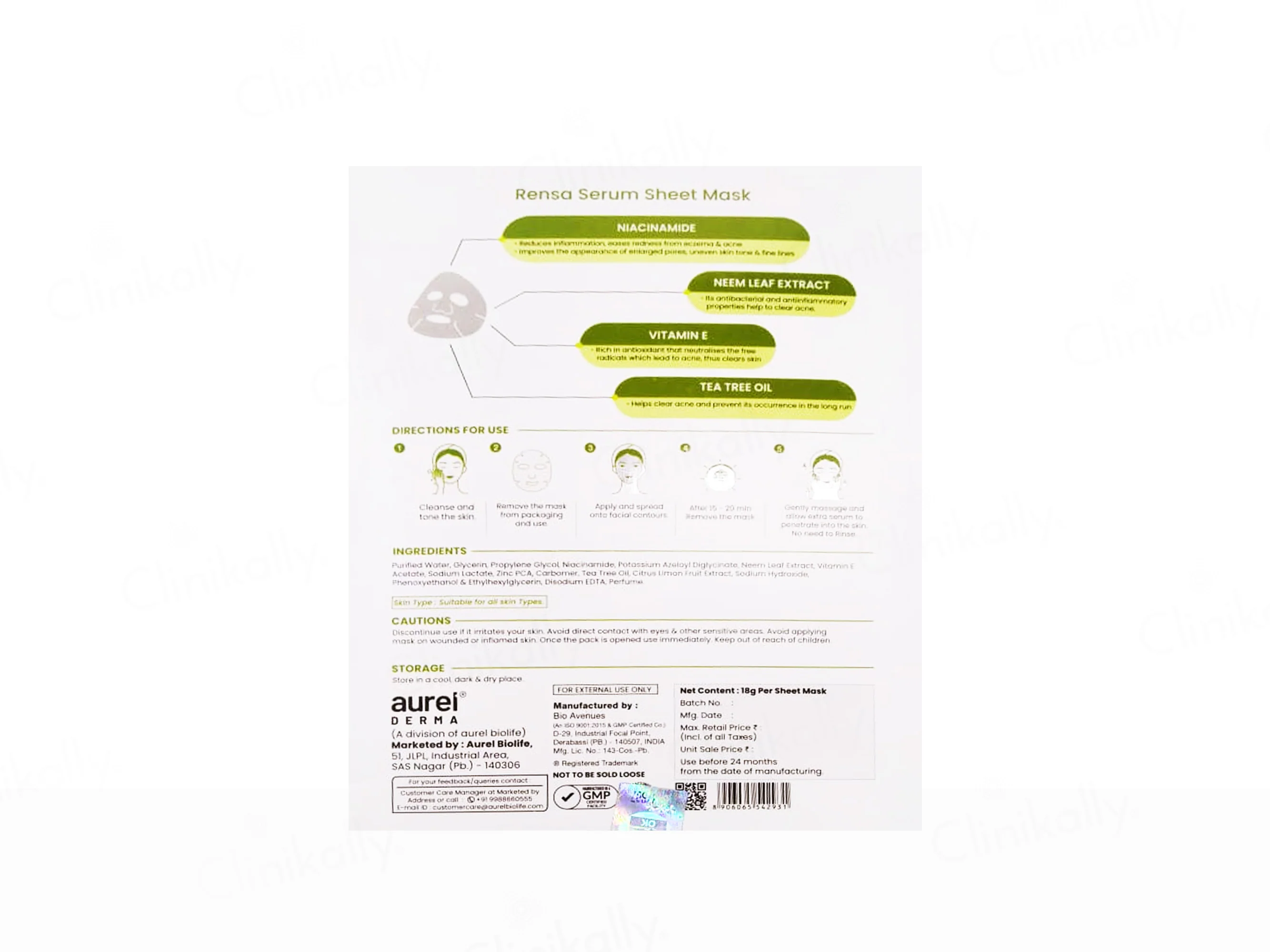 Rensa Serum Anti-Acne Sheet Mask With Niacinamide, Neem Leaf Extract & Vitamin E - Image 3
