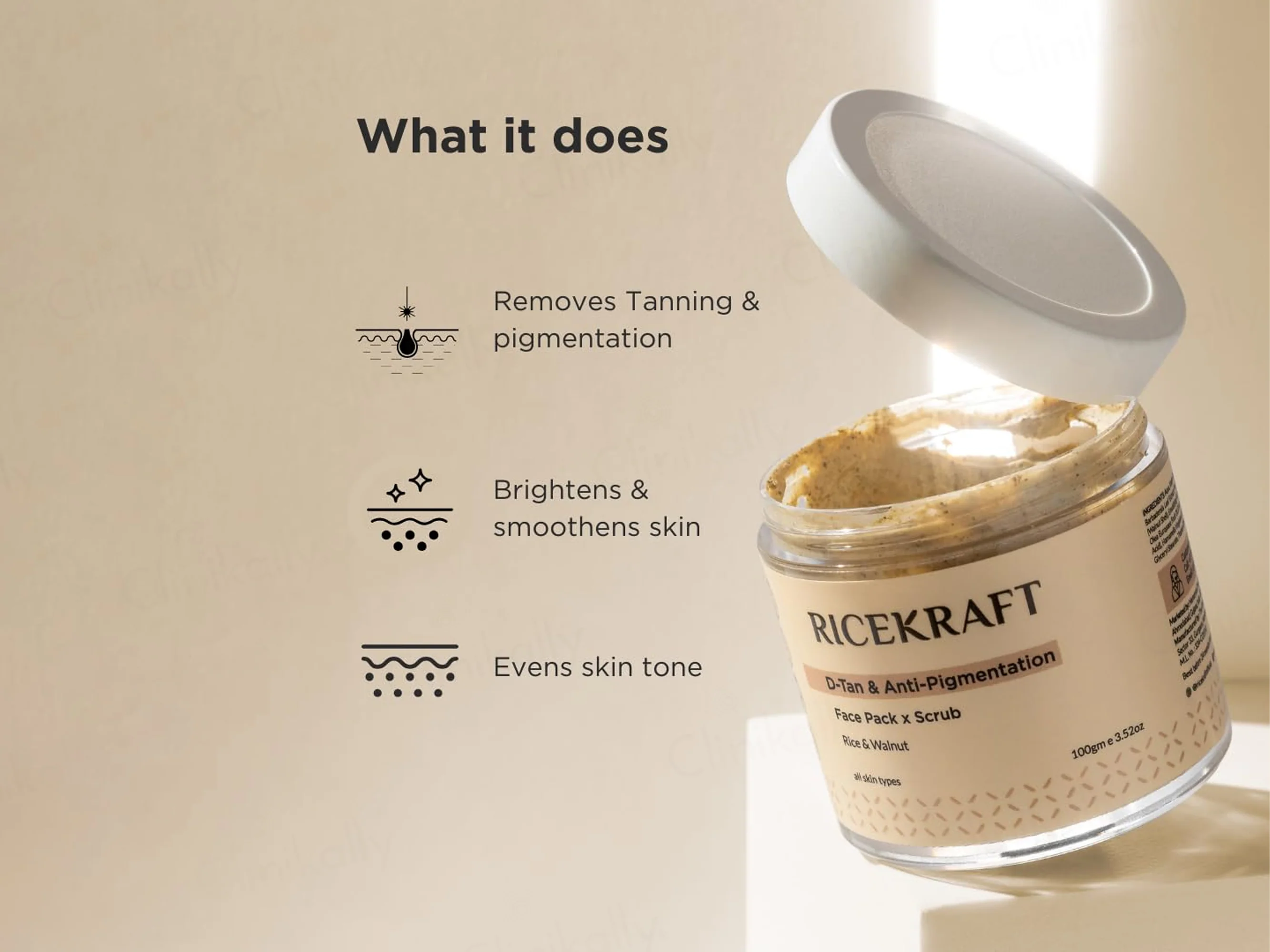 RiceKraft Rice & Walnut D-Tan & Anti-Pigmentation Face Pack & Scrub - Image 3