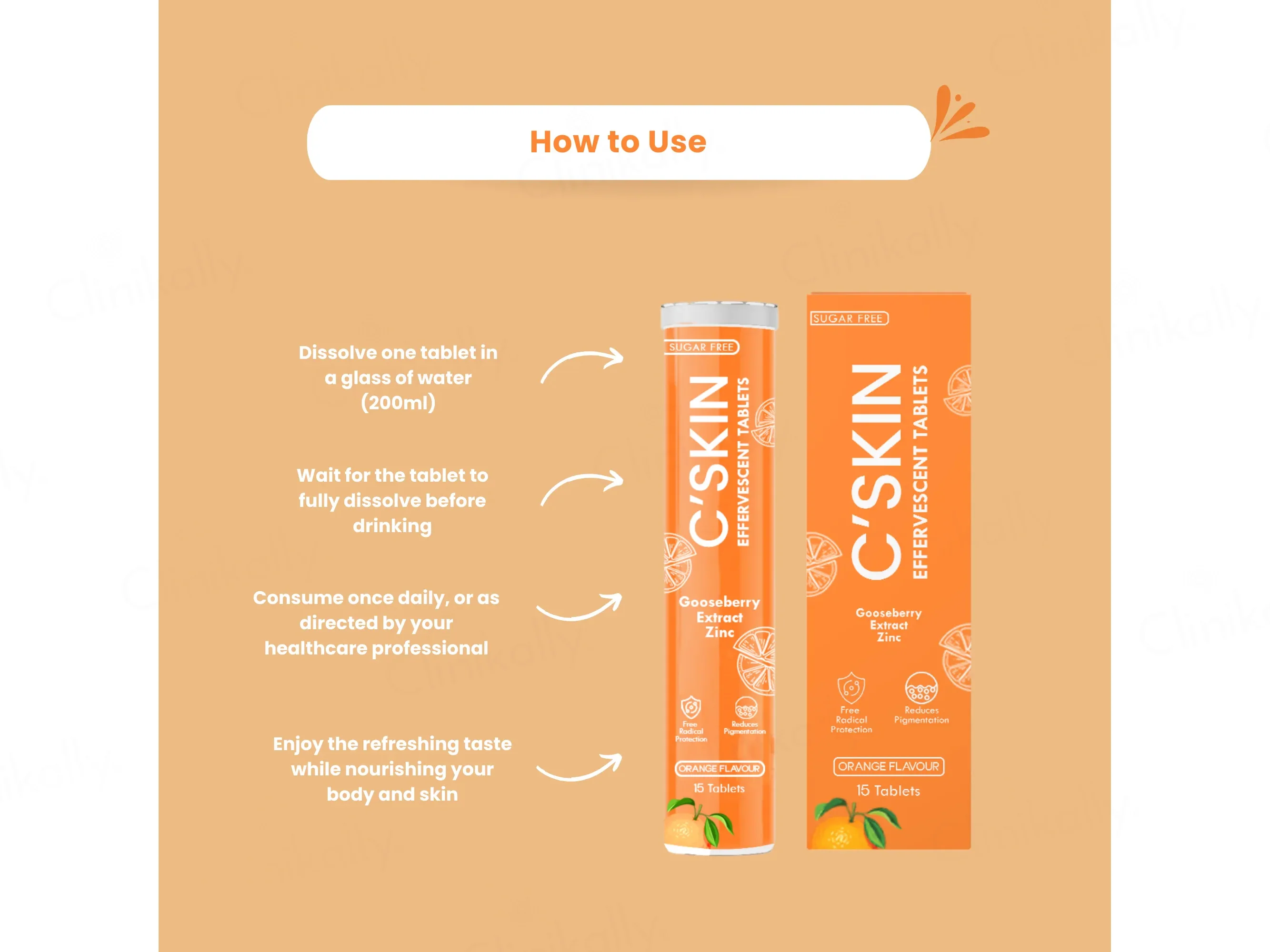 Skinaa C'Skin Gooseberry Extract & Zinc Sugar Free Effervescent Tablet - Orange Flavour - Image 4