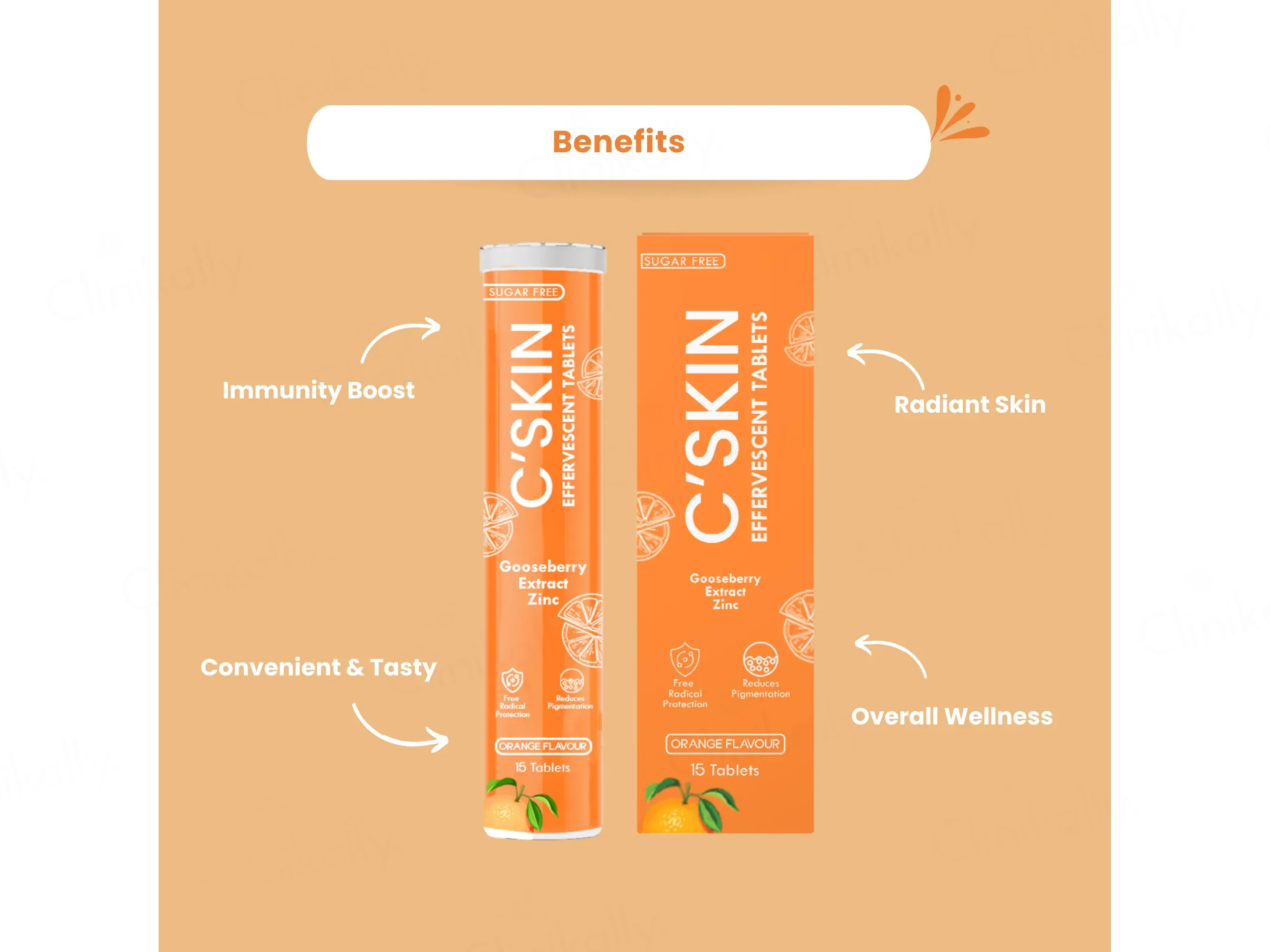 Skinaa C'Skin Gooseberry Extract & Zinc Sugar Free Effervescent Tablet - Orange Flavour - Image 5