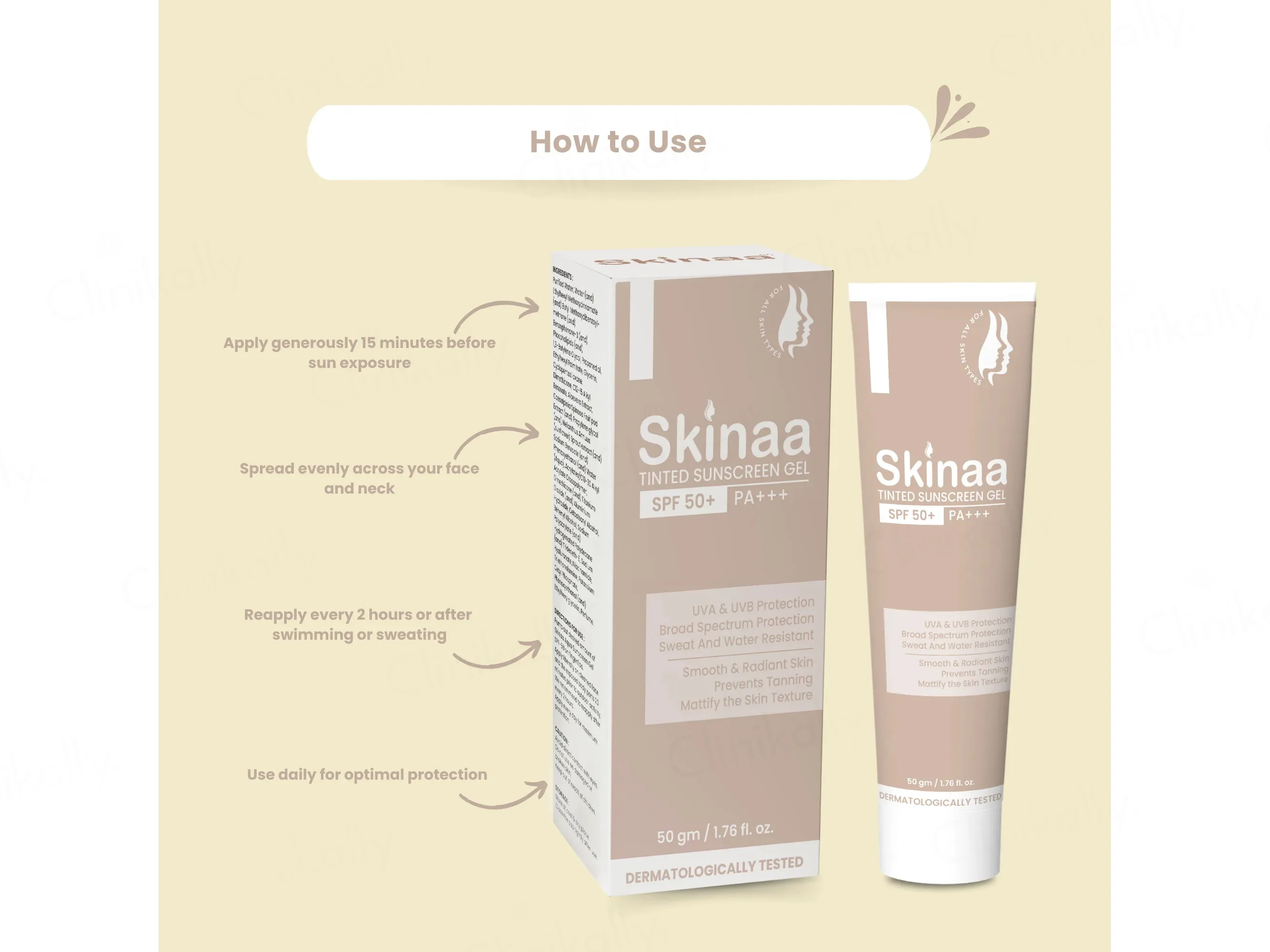 Skinaa Tinted Sunscreen Gel SPF 50 PA+++ - Image 3