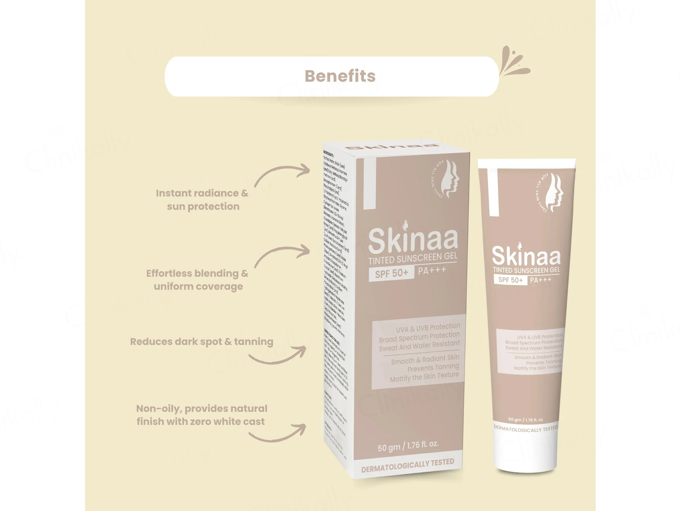Skinaa Tinted Sunscreen Gel SPF 50 PA+++ - Image 4