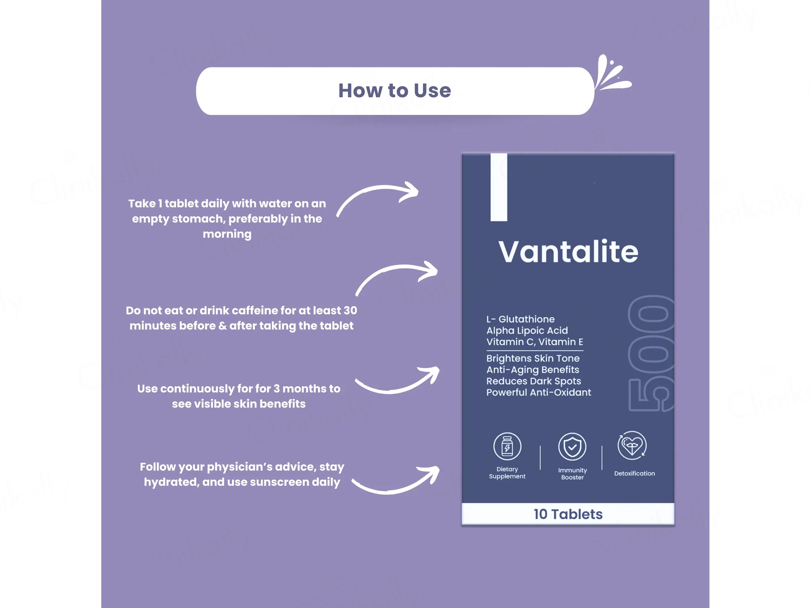 Skinaa Vantalite-500 Skin Supplement Tablet - Image 3