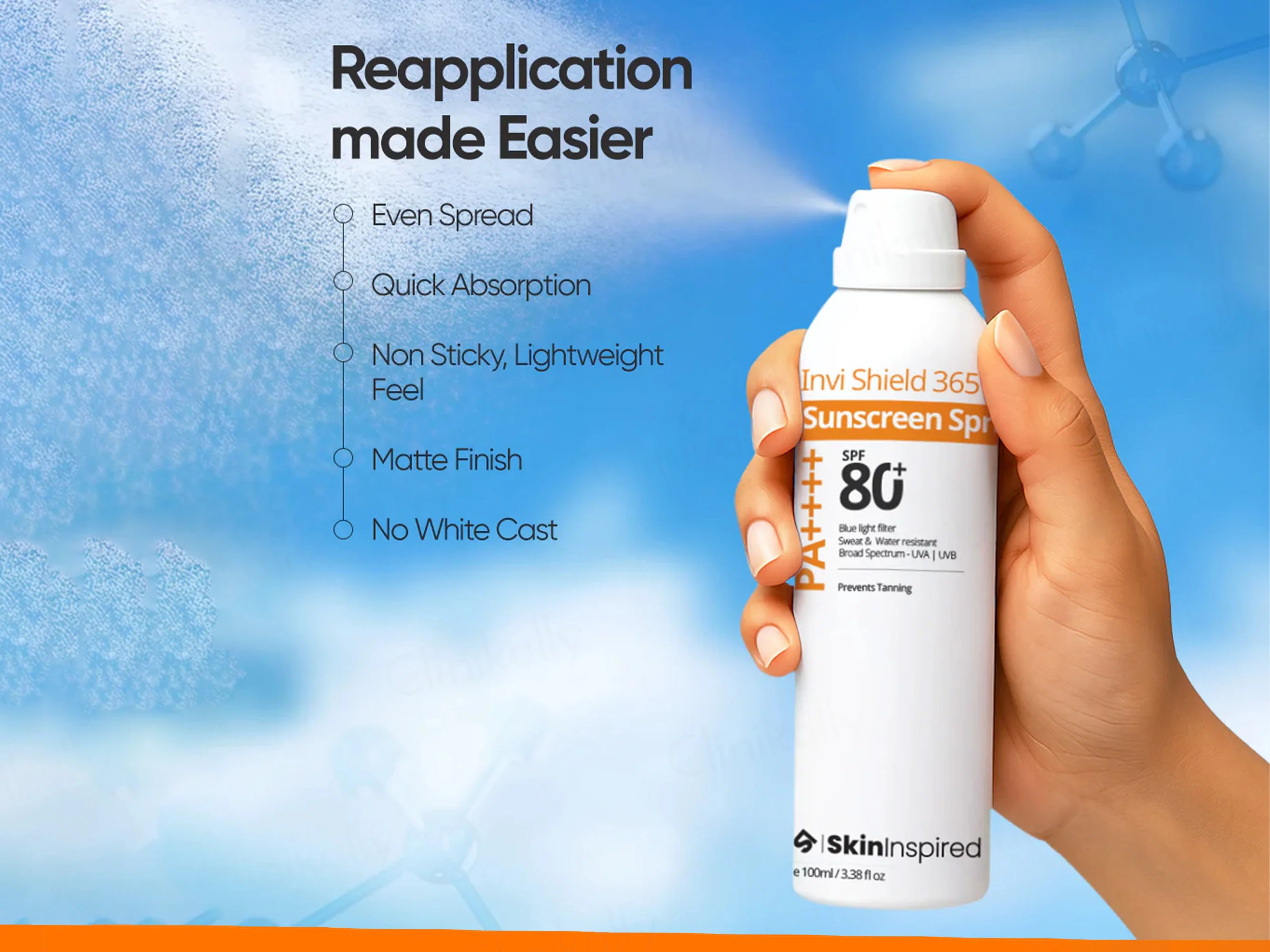 SkinInspired Invi Shield 365 Sunscreen Spray SPF 80+ PA++++ - Image 6