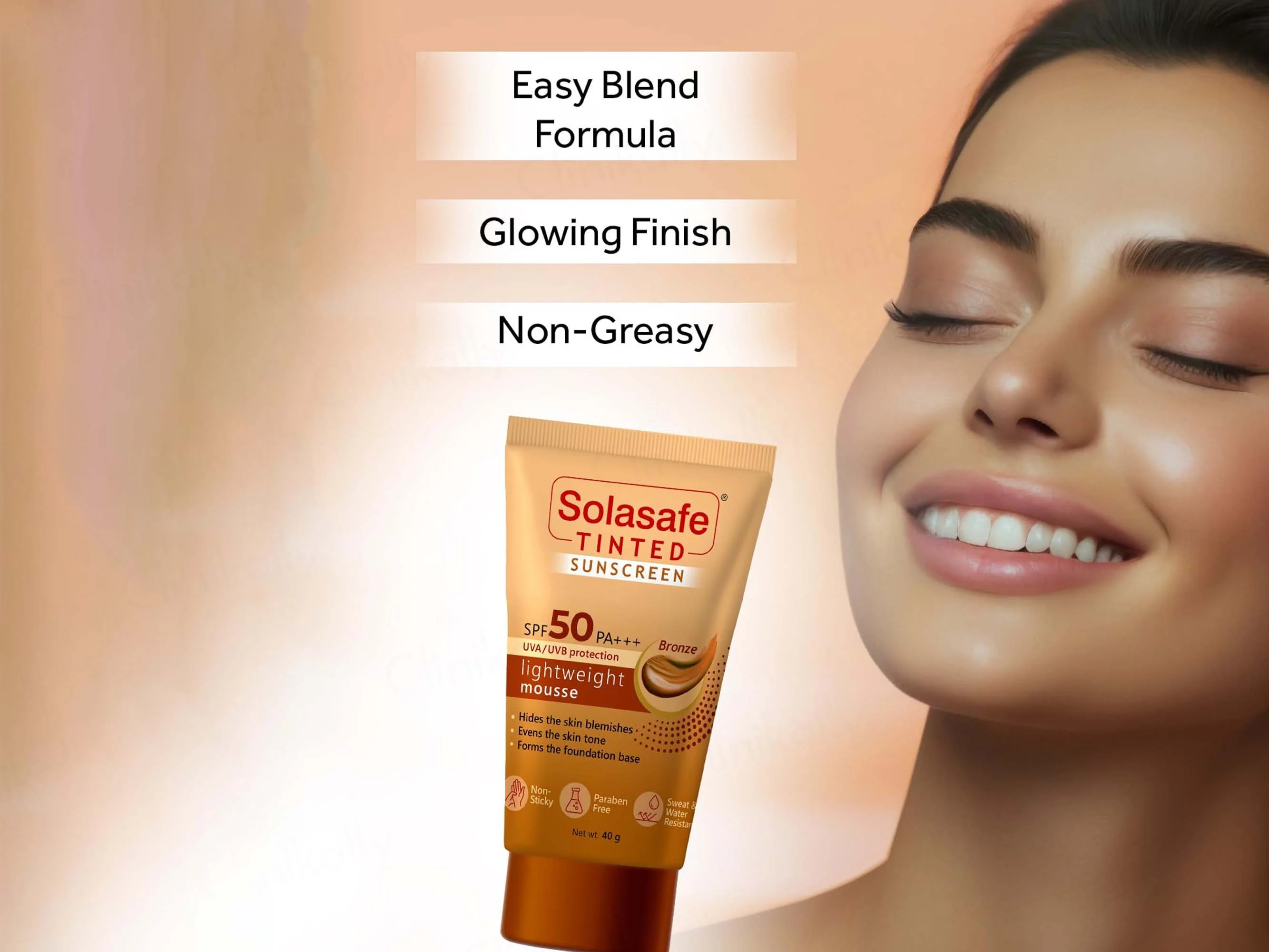 Solasafe Tinted Lightweight Mousse Sunscreen SPF 50 PA+++ (Bronze) - Image 2