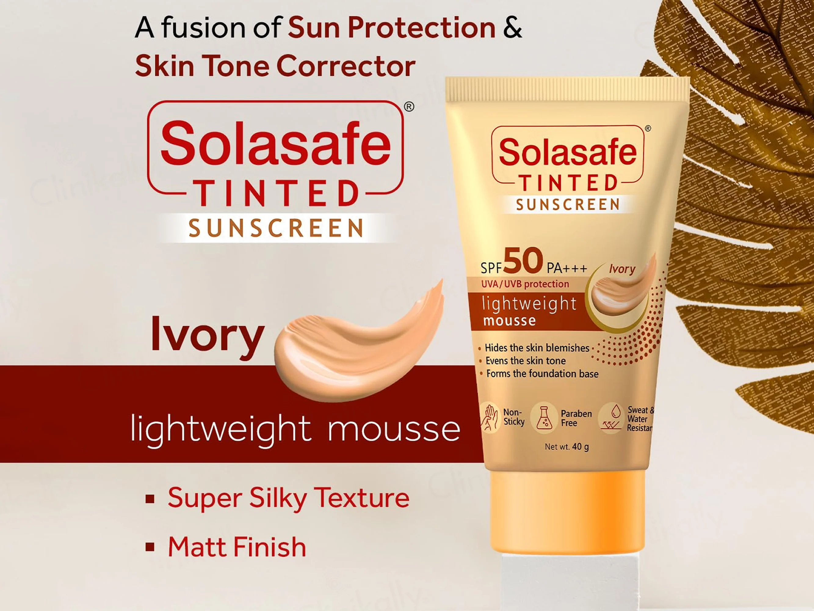 Solasafe Tinted Lightweight Mousse Sunscreen SPF 50 PA+++ (Ivory) - Image 2
