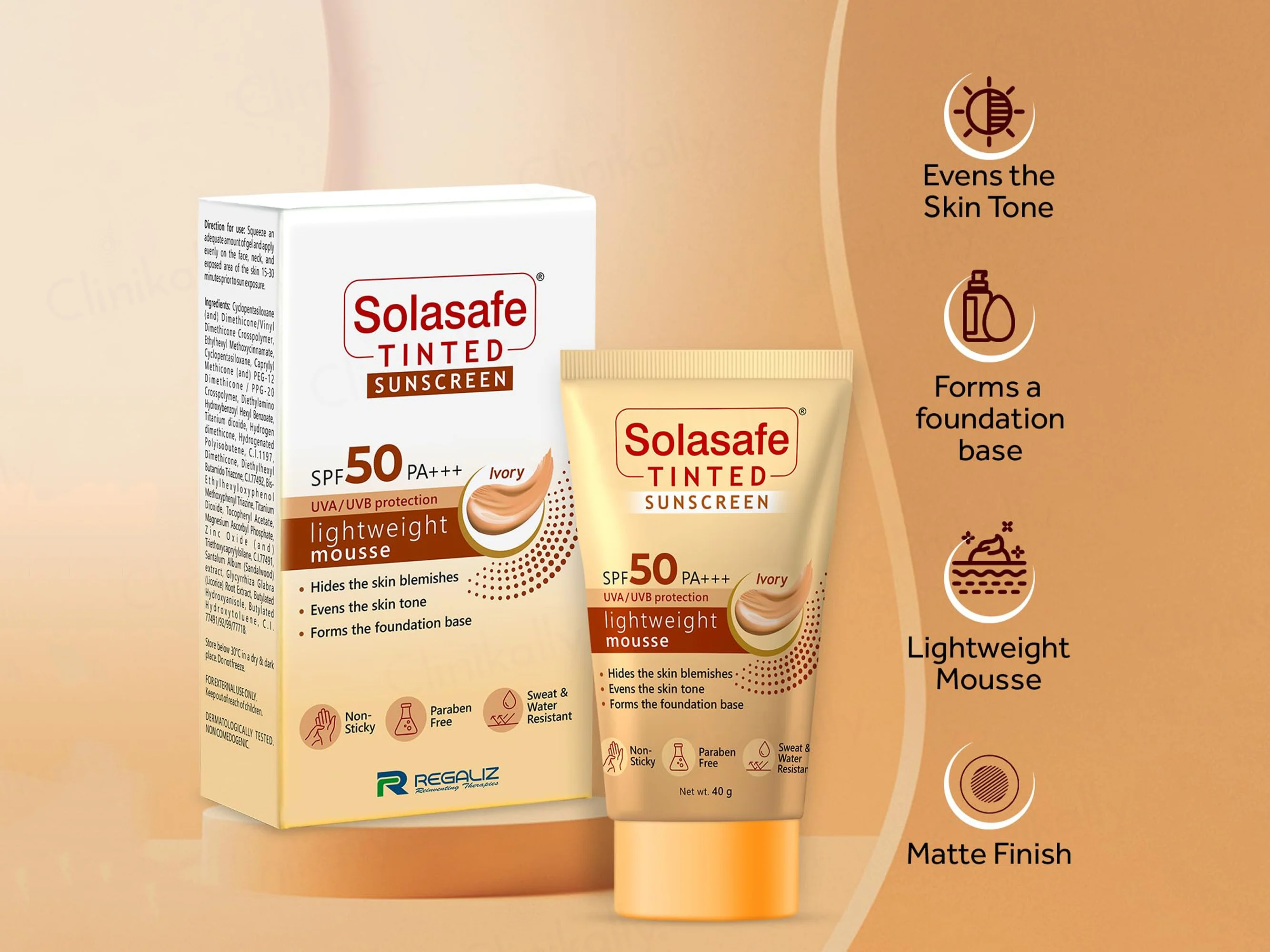 Solasafe Tinted Lightweight Mousse Sunscreen SPF 50 PA+++ (Ivory) - Image 4