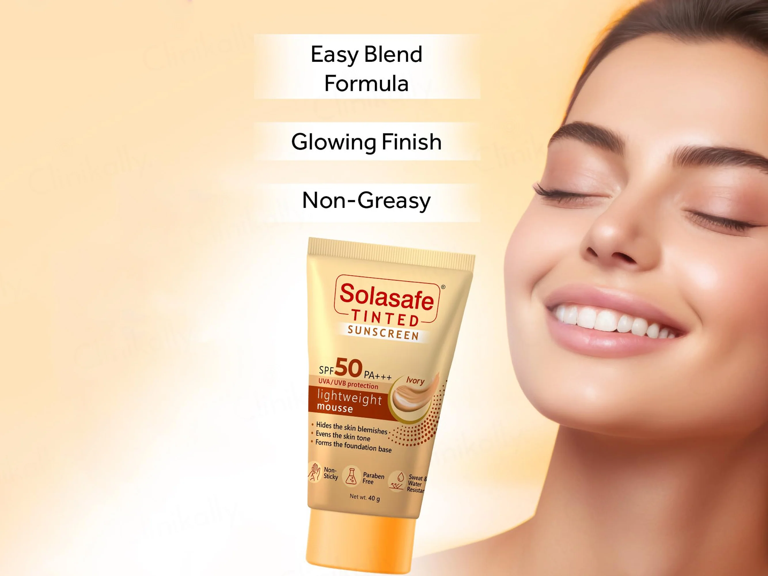 Solasafe Tinted Lightweight Mousse Sunscreen SPF 50 PA+++ (Ivory) - Image 5