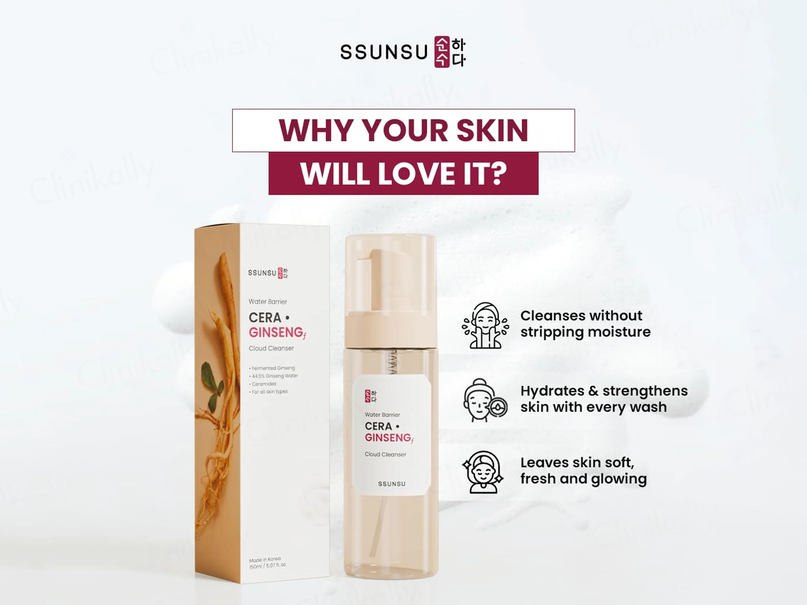 SSUNSU Water Barrier Cera Ginseng Cloud Cleanser - Image 2