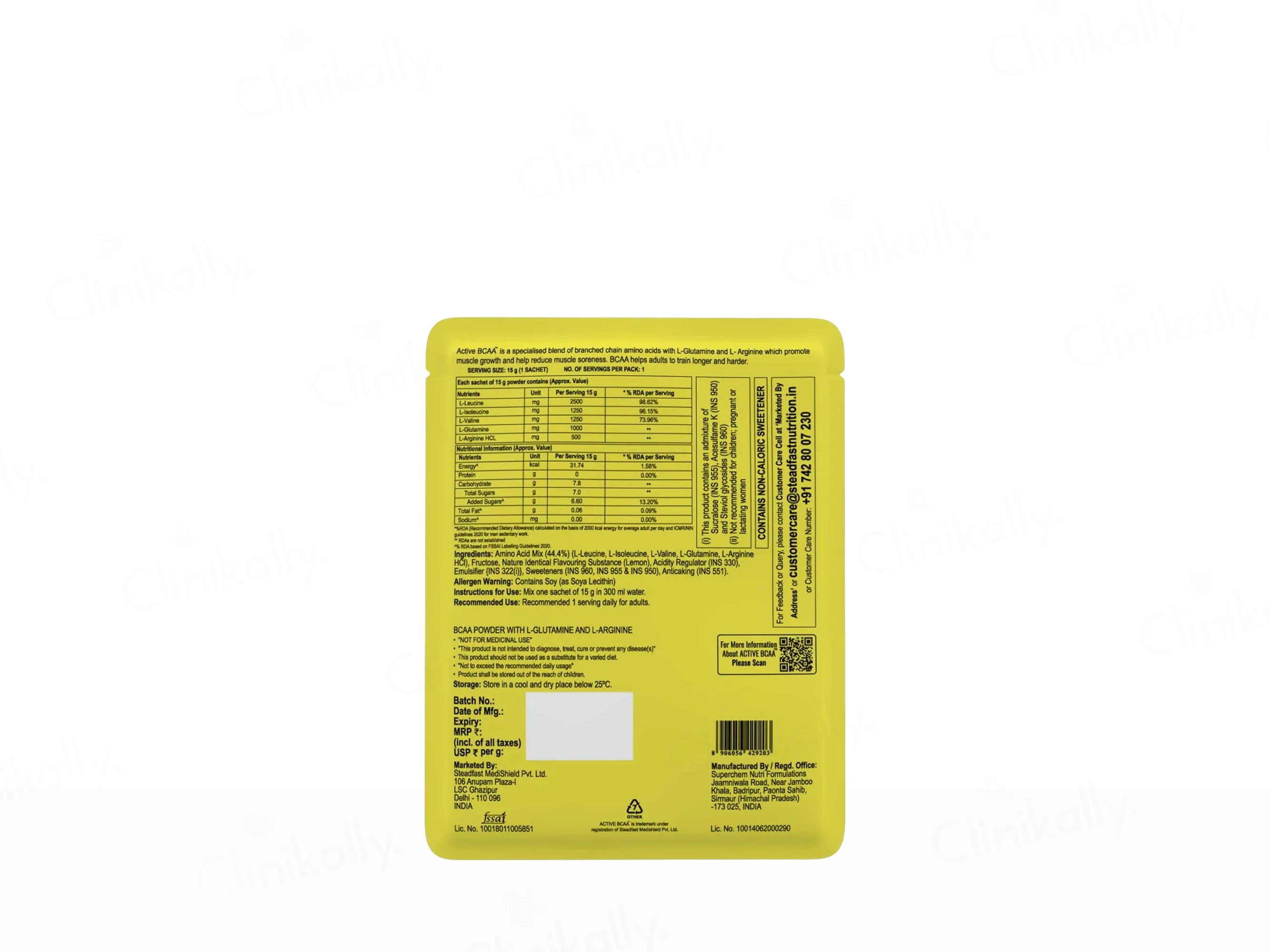 Steadfast Nutrition Active BCAA Intra-Workout Sachet - Lemon Flavour - Image 4