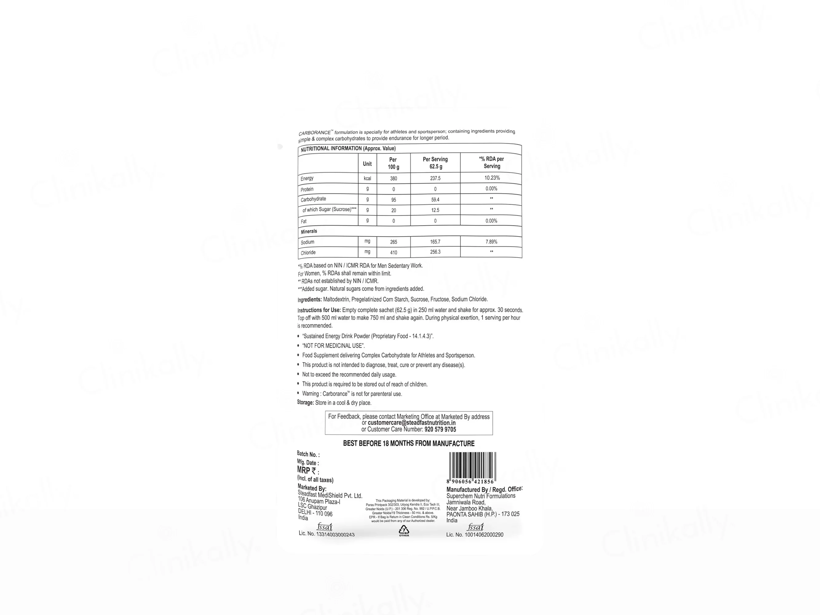 Steadfast Nutrition Carborance Endurance Sachet - Image 5