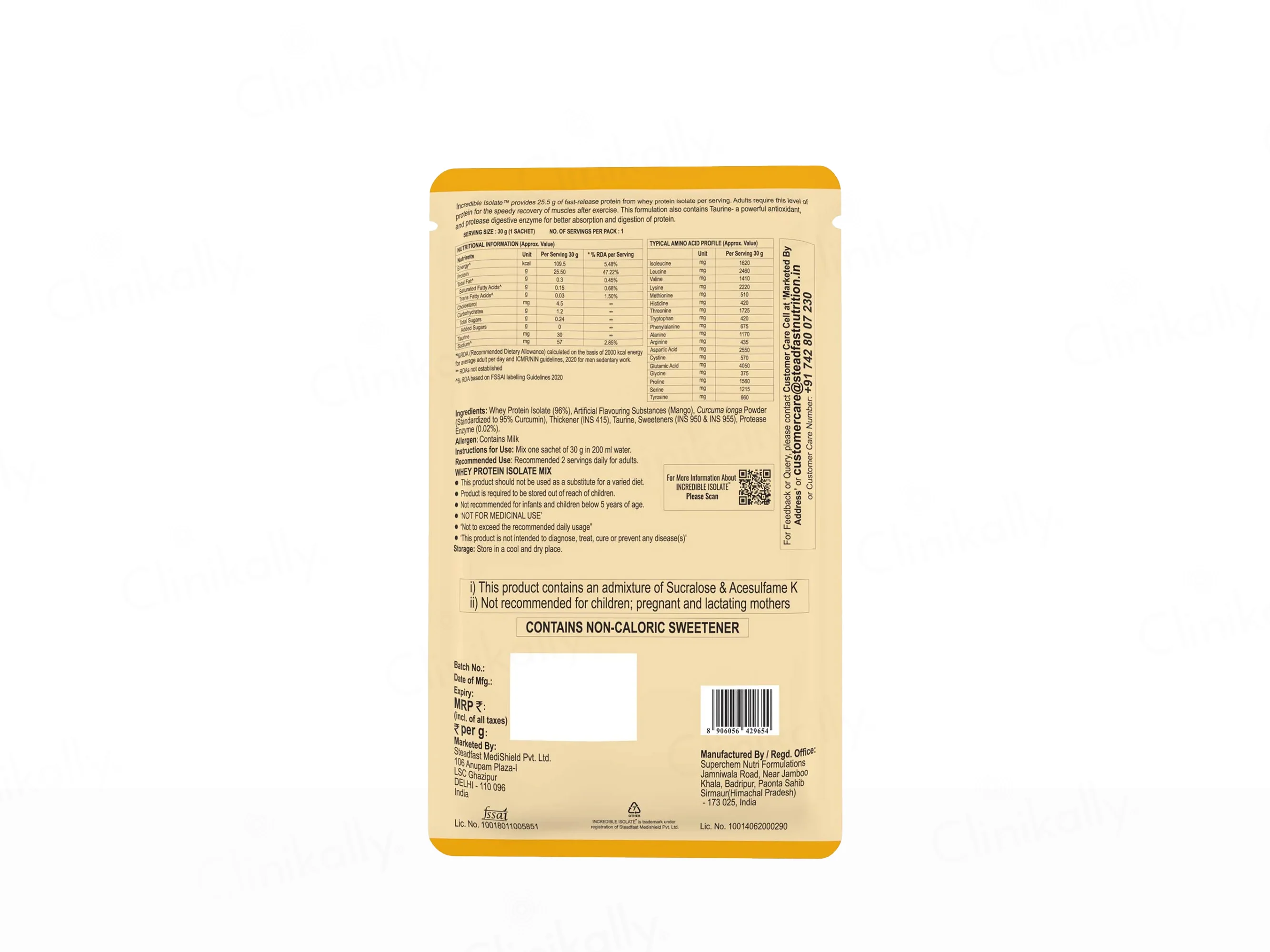 Steadfast Nutrition Incredible Isolate Recovery Whey Protein Isolate Sachet - Image 10