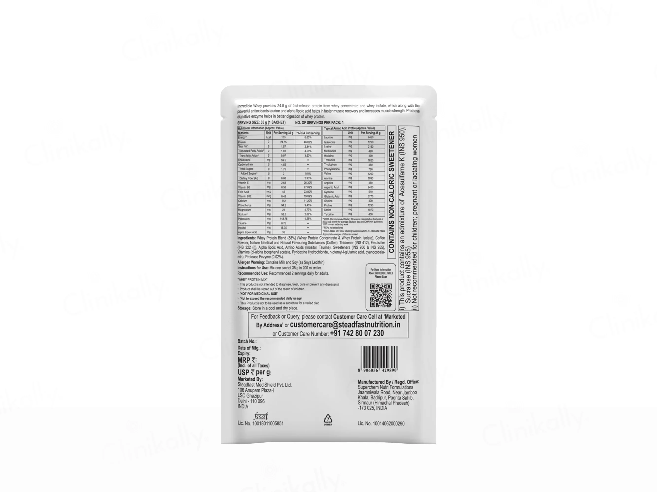 Steadfast Nutrition Incredible Whey Protein Blend Sachet - Image 10