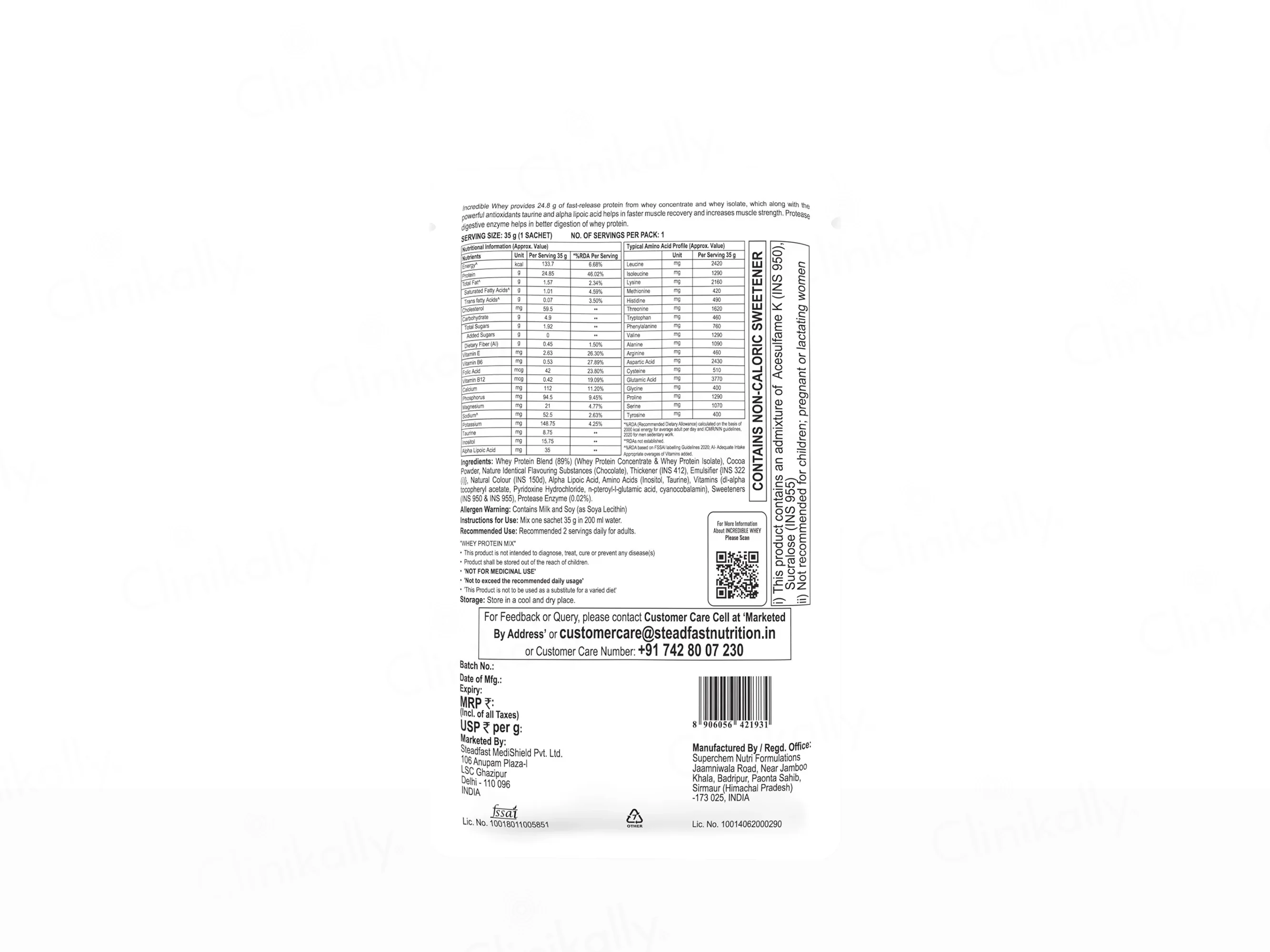 Steadfast Nutrition Incredible Whey Protein Blend Sachet - Image 4