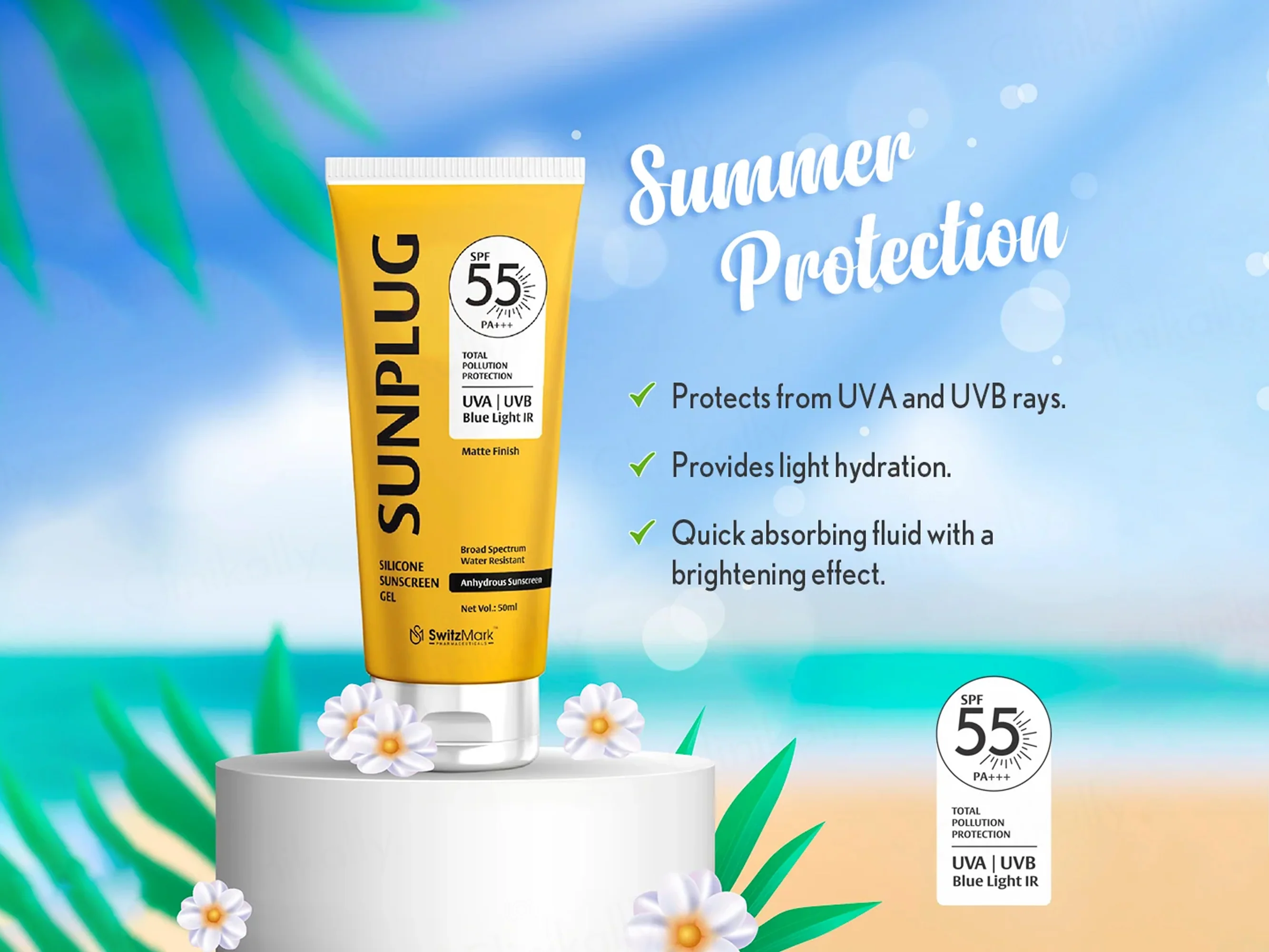 Sunplug Silicone Anhydrous Matte Finish Sunscreen Gel SPF 55 PA+++ - Image 4