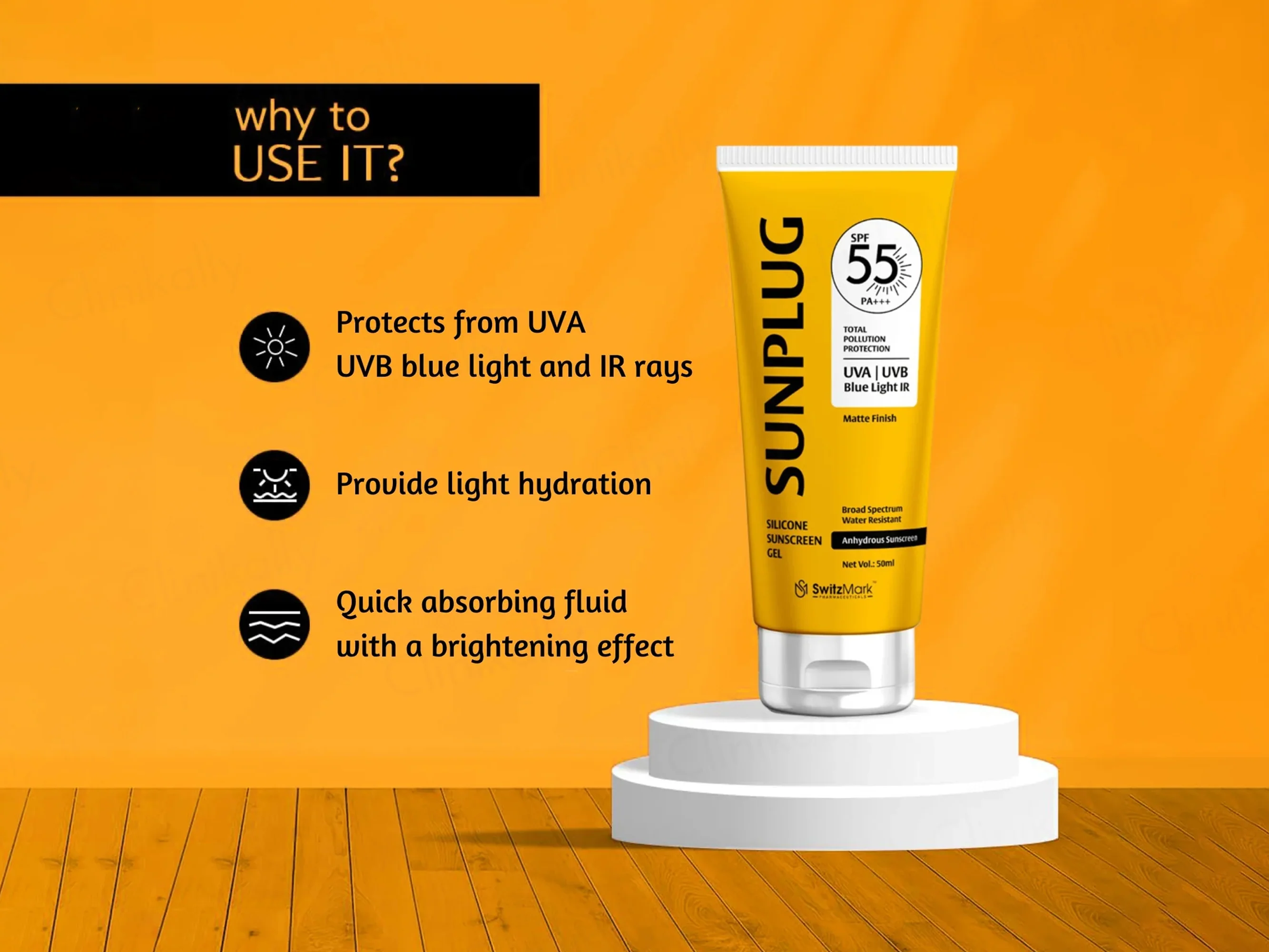 Sunplug Silicone Anhydrous Matte Finish Sunscreen Gel SPF 55 PA+++ - Image 5