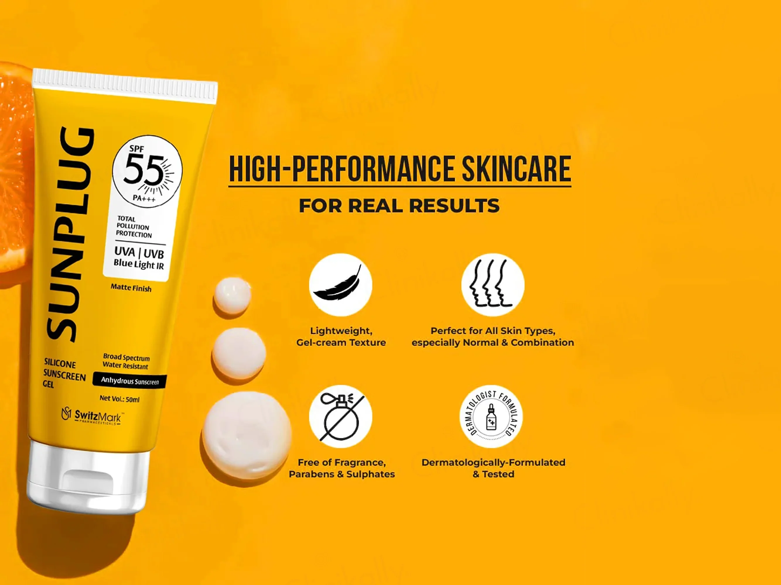 Sunplug Silicone Anhydrous Matte Finish Sunscreen Gel SPF 55 PA+++ - Image 6