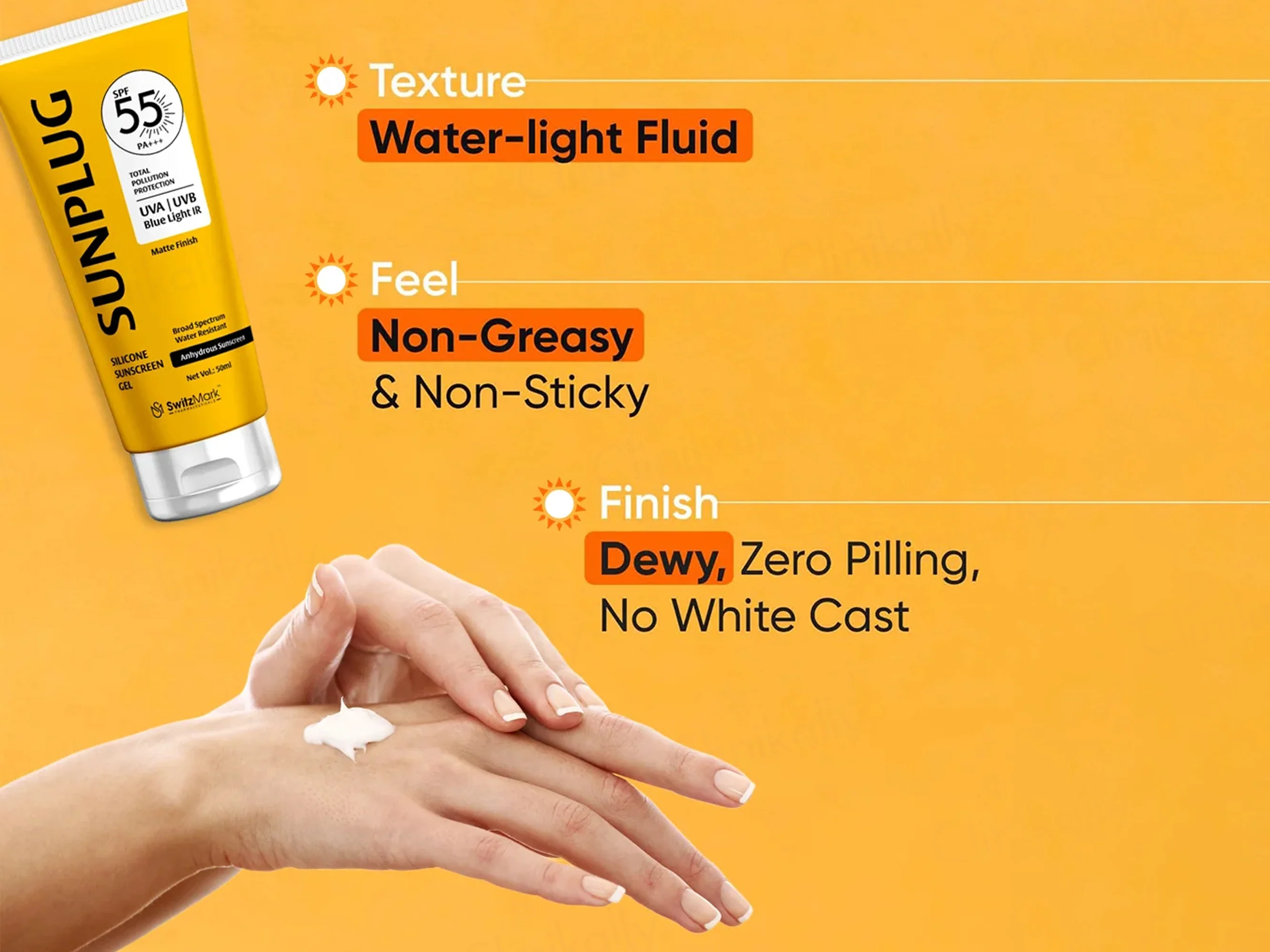 Sunplug Silicone Anhydrous Matte Finish Sunscreen Gel SPF 55 PA+++ - Image 7