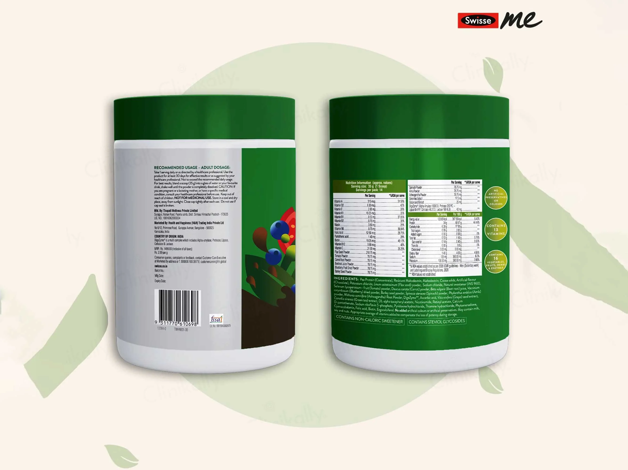 SwisseMe Daily Nutrition Plant Protein Powder - Chocolate Flavour - Image 2