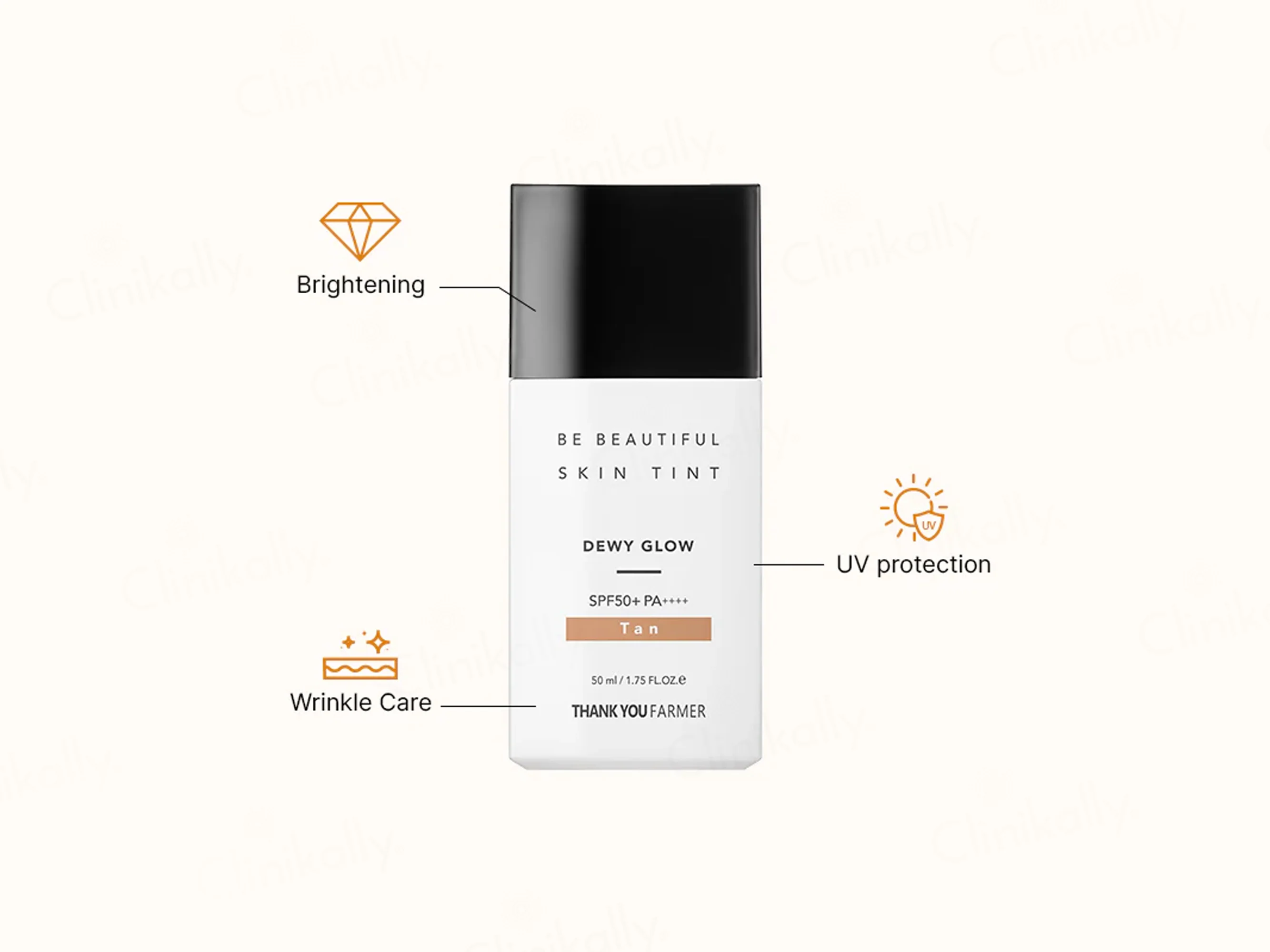 Thank You Farmer Be Beautiful Skin Tint Dewy Glow Moisturiser Sunscreen SPF 50 PA++++ (Tan) - Image 3