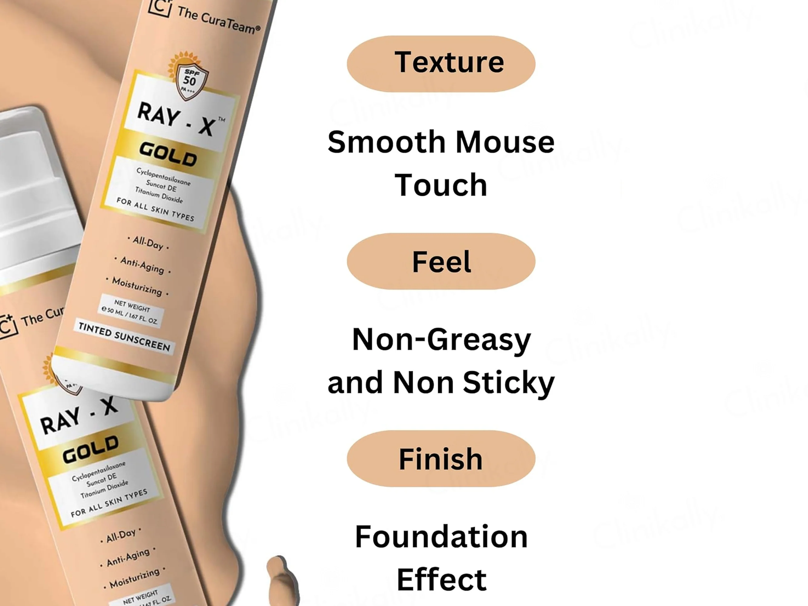 The CuraTeam Ray-X Gold Tinted Sunscreen Gel SPF 50 PA+++ - Image 10