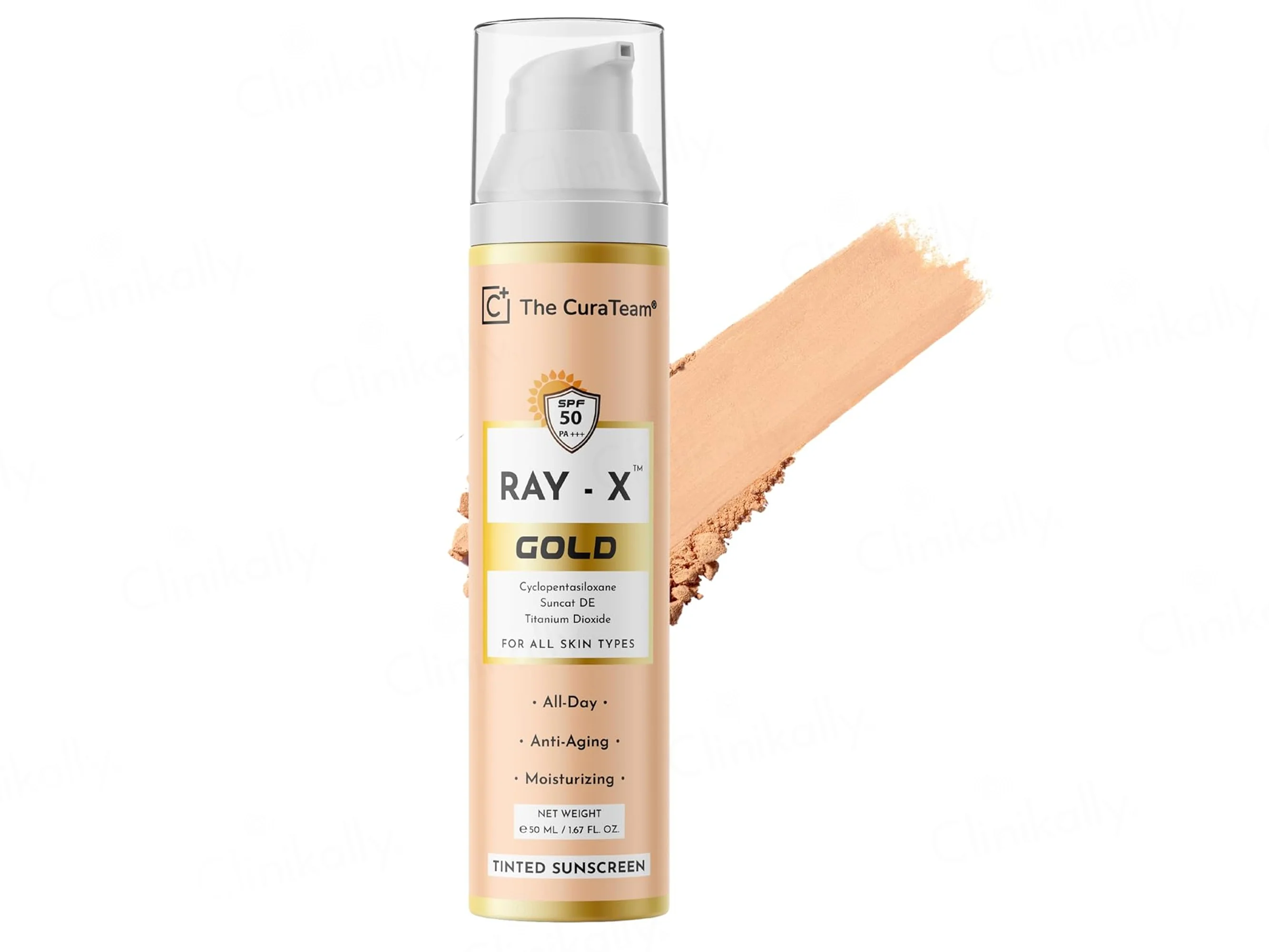 The CuraTeam Ray-X Gold Tinted Sunscreen Gel SPF 50 PA+++ - Image 2