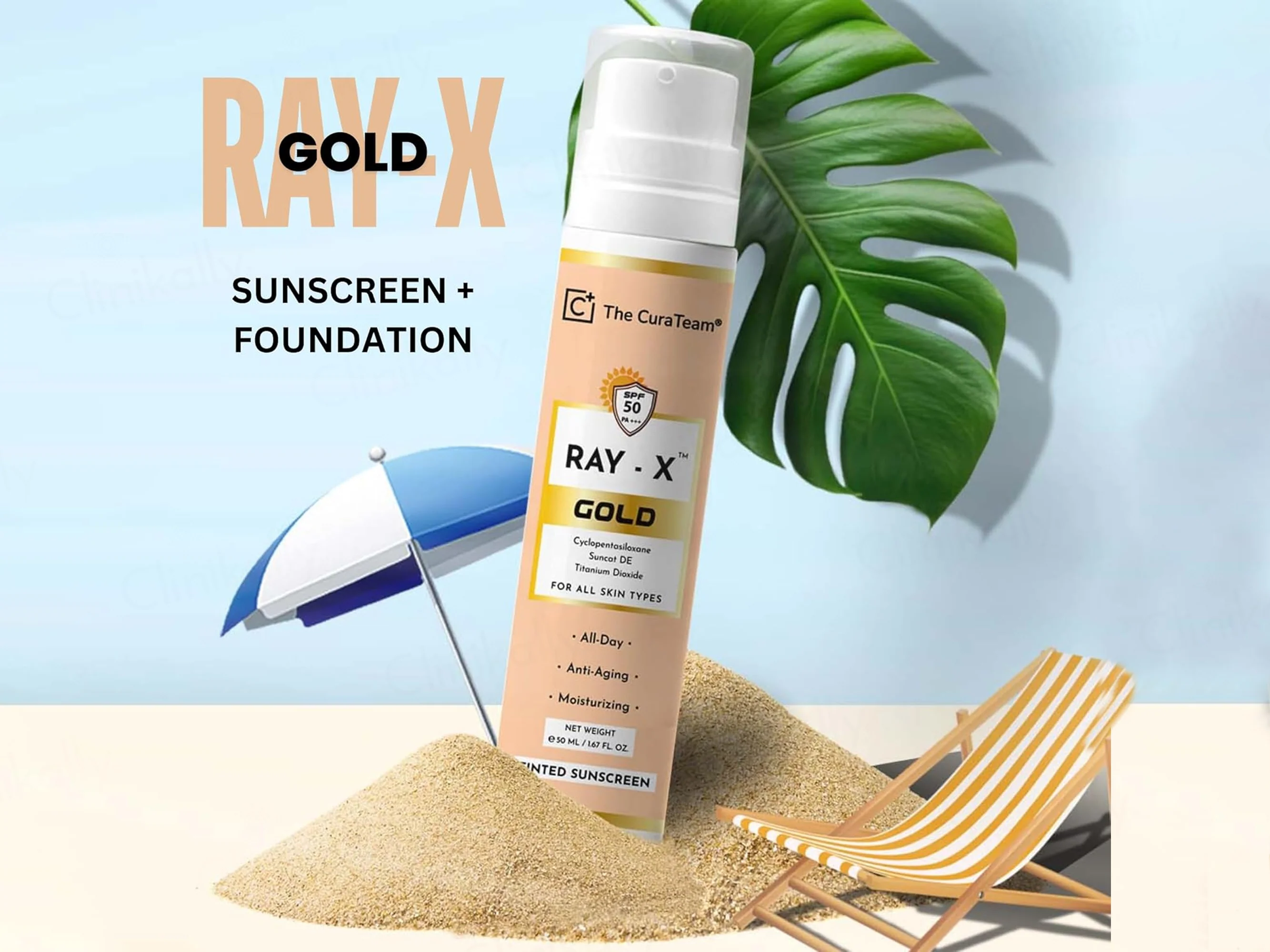 The CuraTeam Ray-X Gold Tinted Sunscreen Gel SPF 50 PA+++ - Image 4