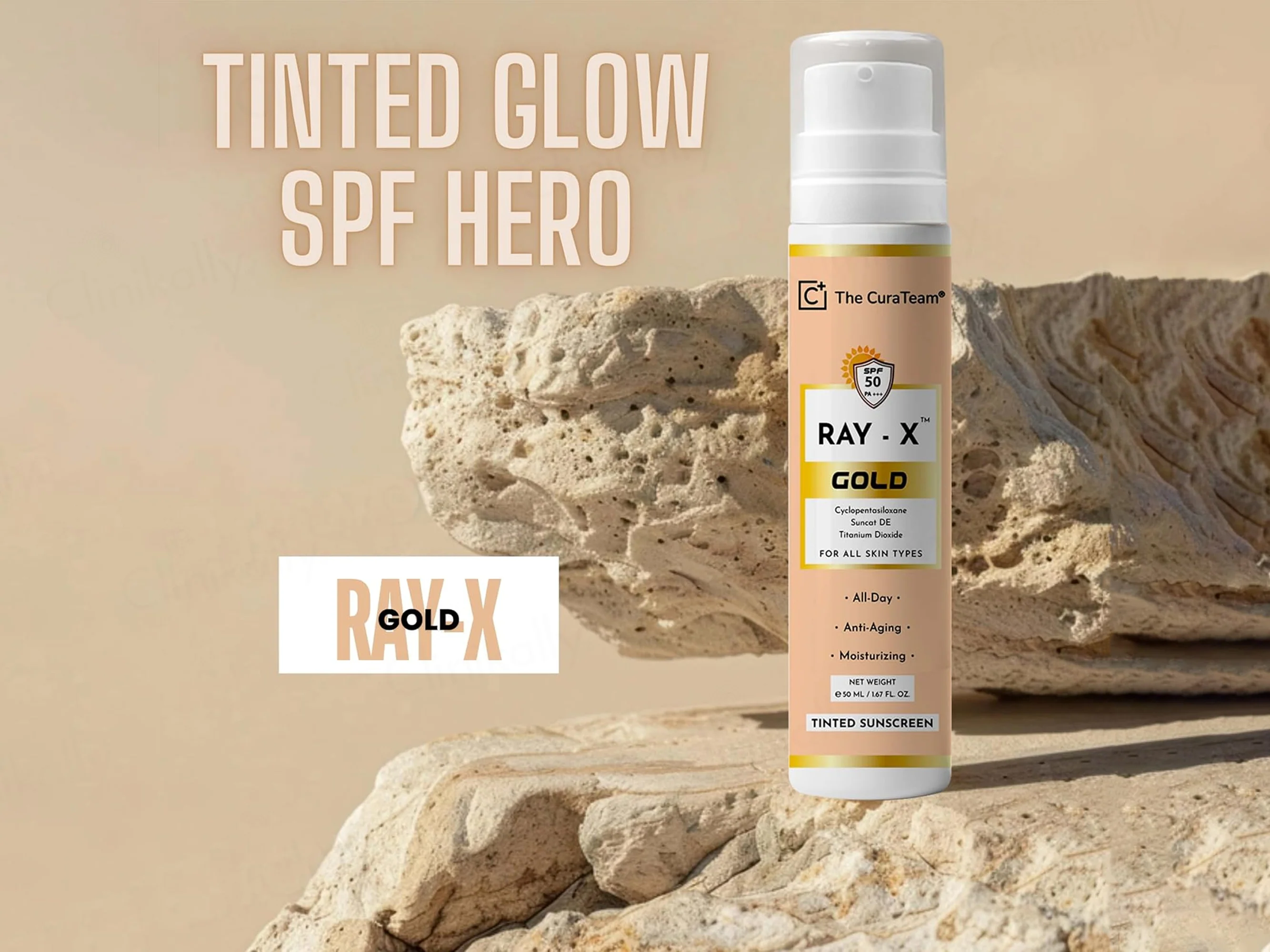 The CuraTeam Ray-X Gold Tinted Sunscreen Gel SPF 50 PA+++ - Image 5