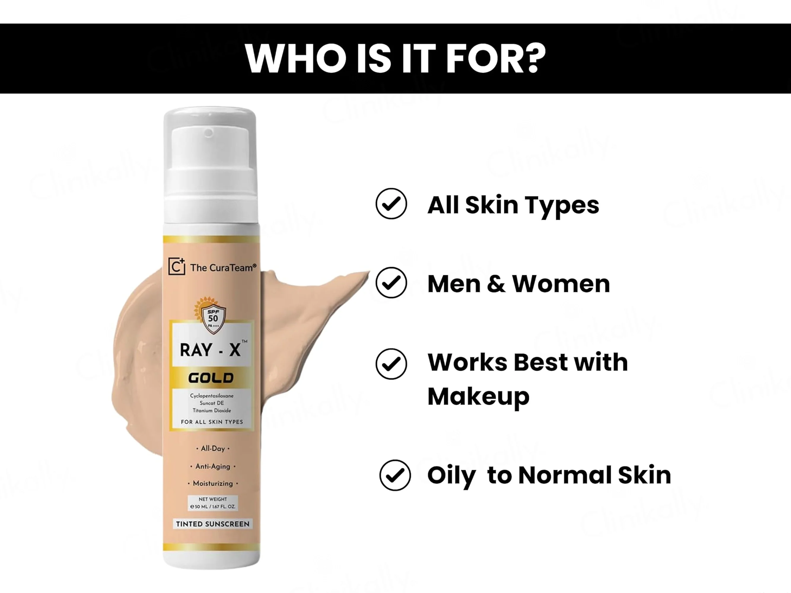The CuraTeam Ray-X Gold Tinted Sunscreen Gel SPF 50 PA+++ - Image 8