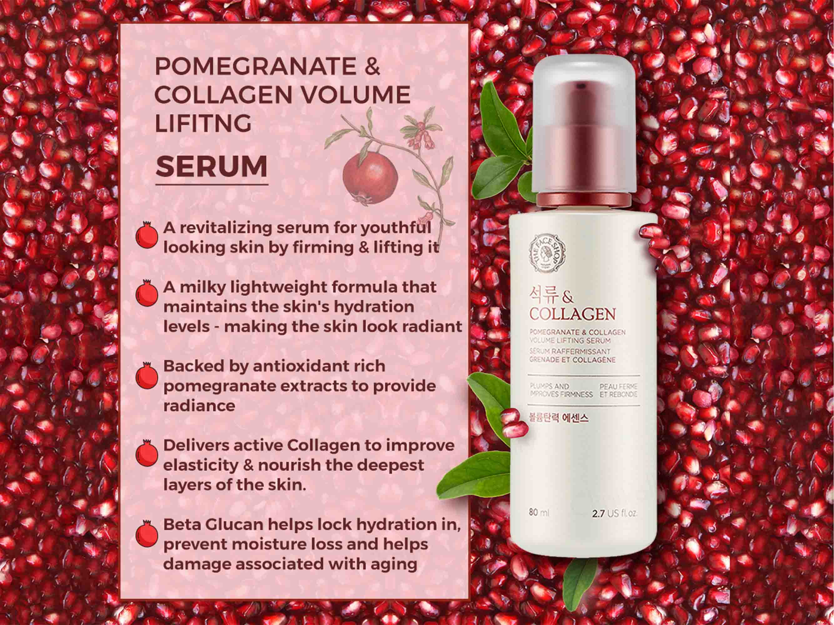 The Face Shop Pomegranate & Collagen Volume Lifting Serum - Image 2