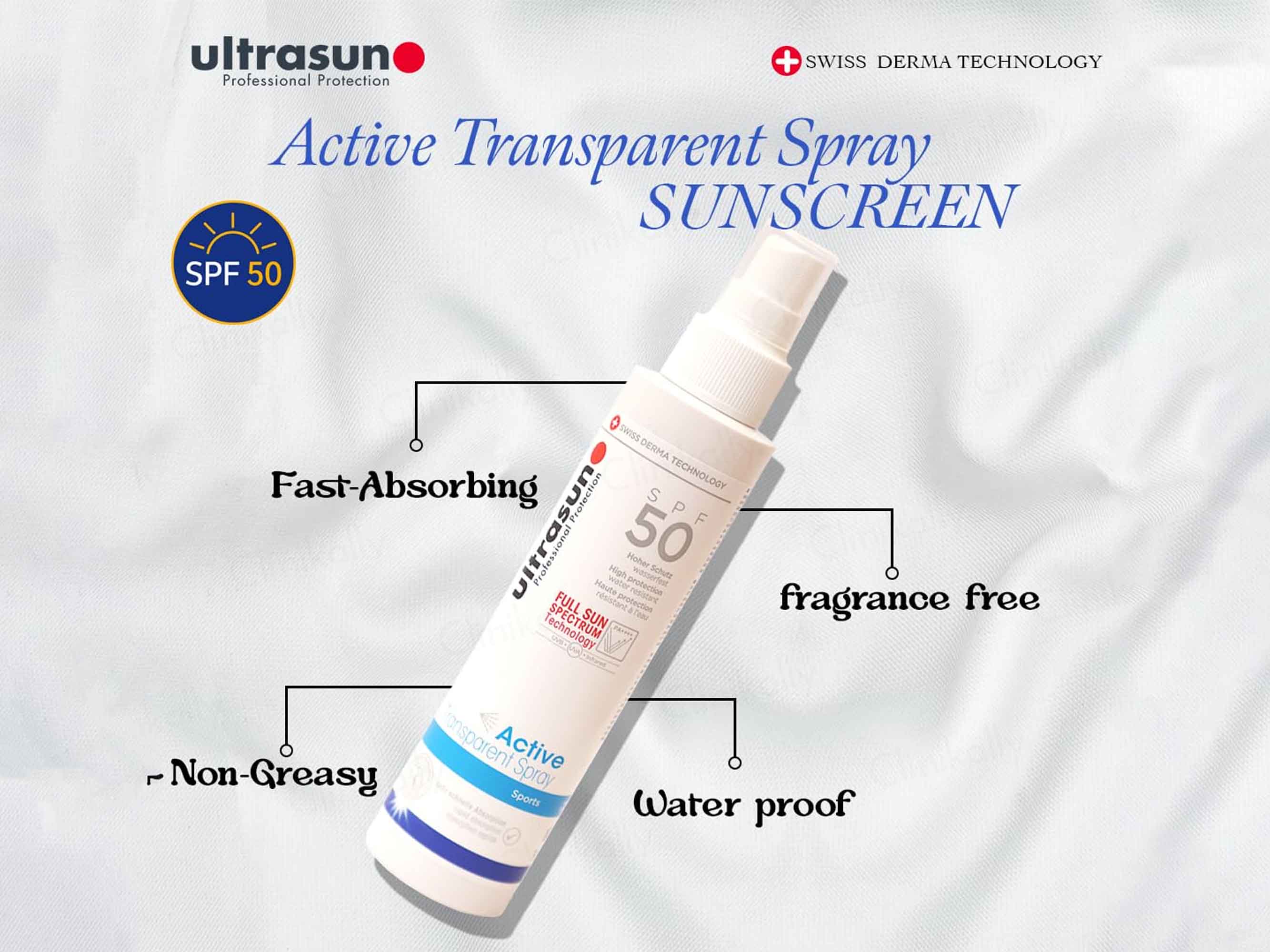 Ultrasun Active Transparent Sports Spray Sunscreen SPF 50 PA++++ - Image 2
