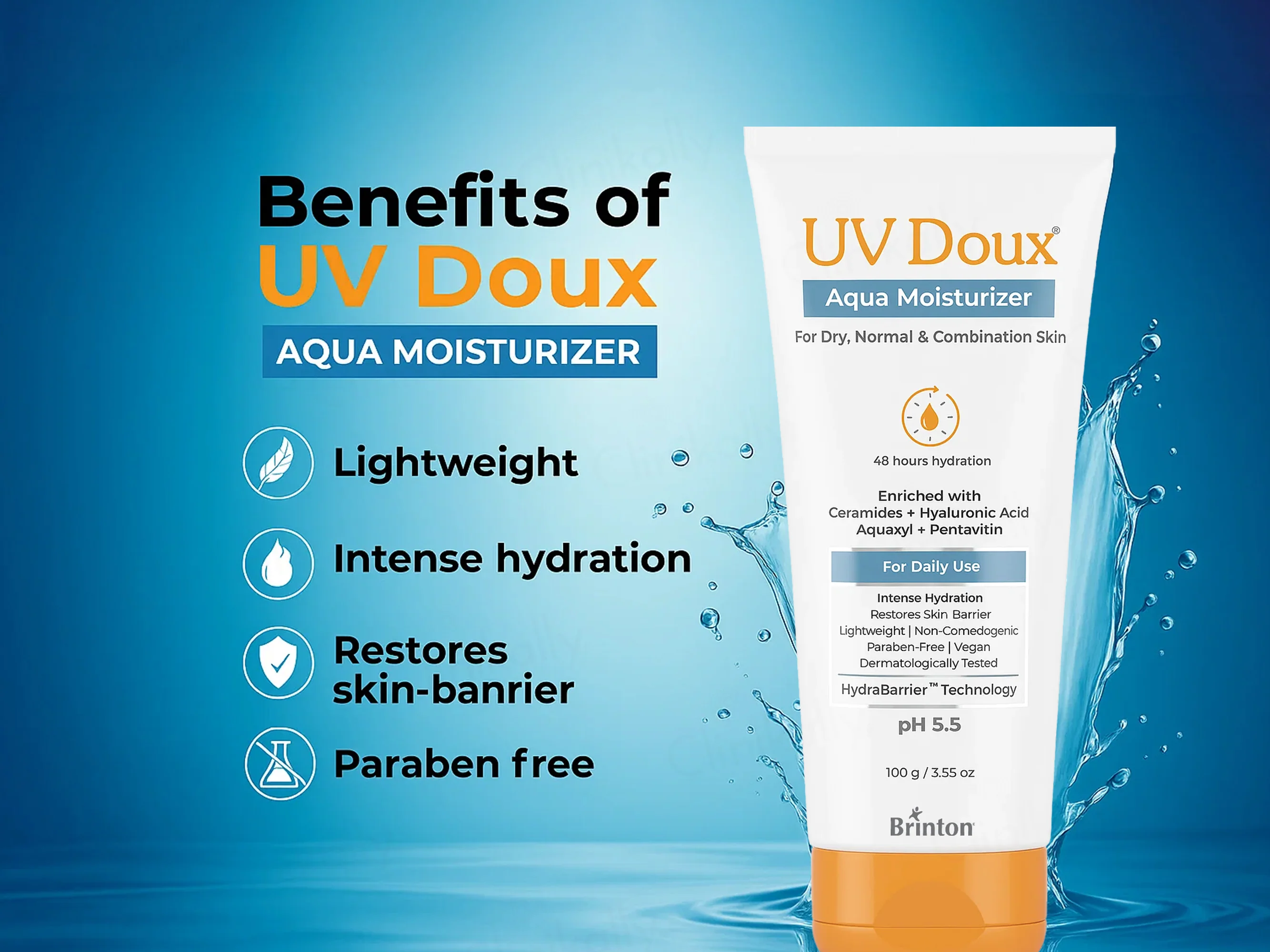 UV Doux Aqua Lightweight Moisturizer For Dry, Normal & Combination Skin - Image 2