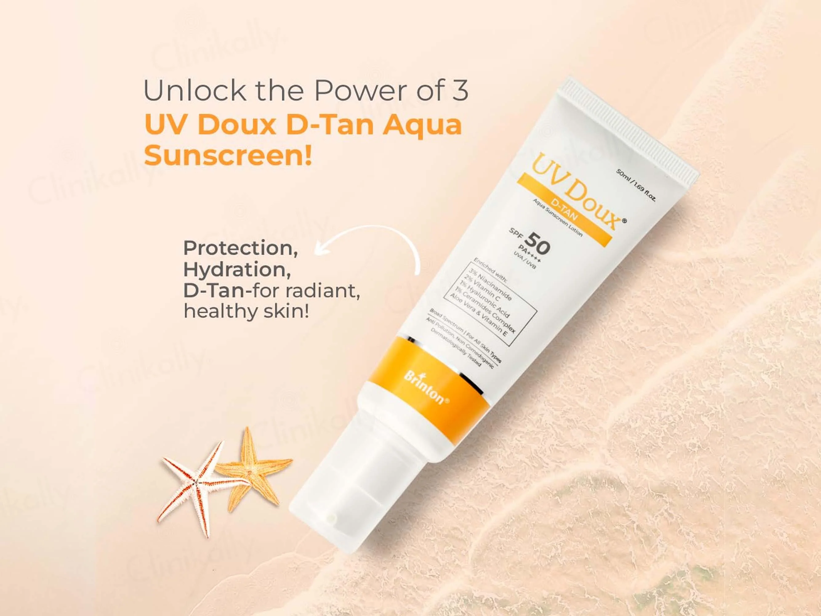 UV Doux D-Tan Aqua Sunscreen Lotion SPF 50 PA++++ - Image 2