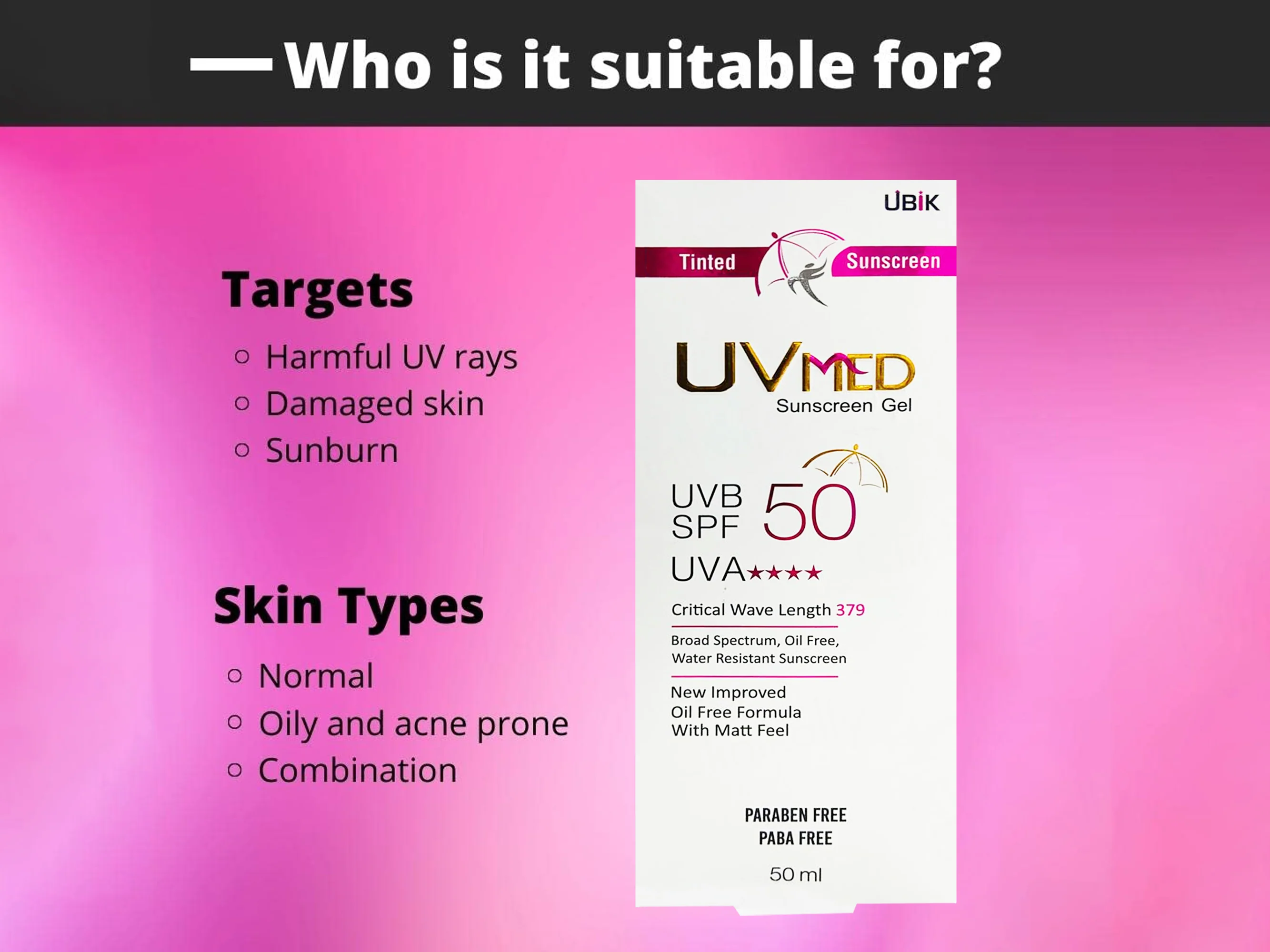 Uvmed Tinted Sunscreen Gel SPF 50 - Image 2