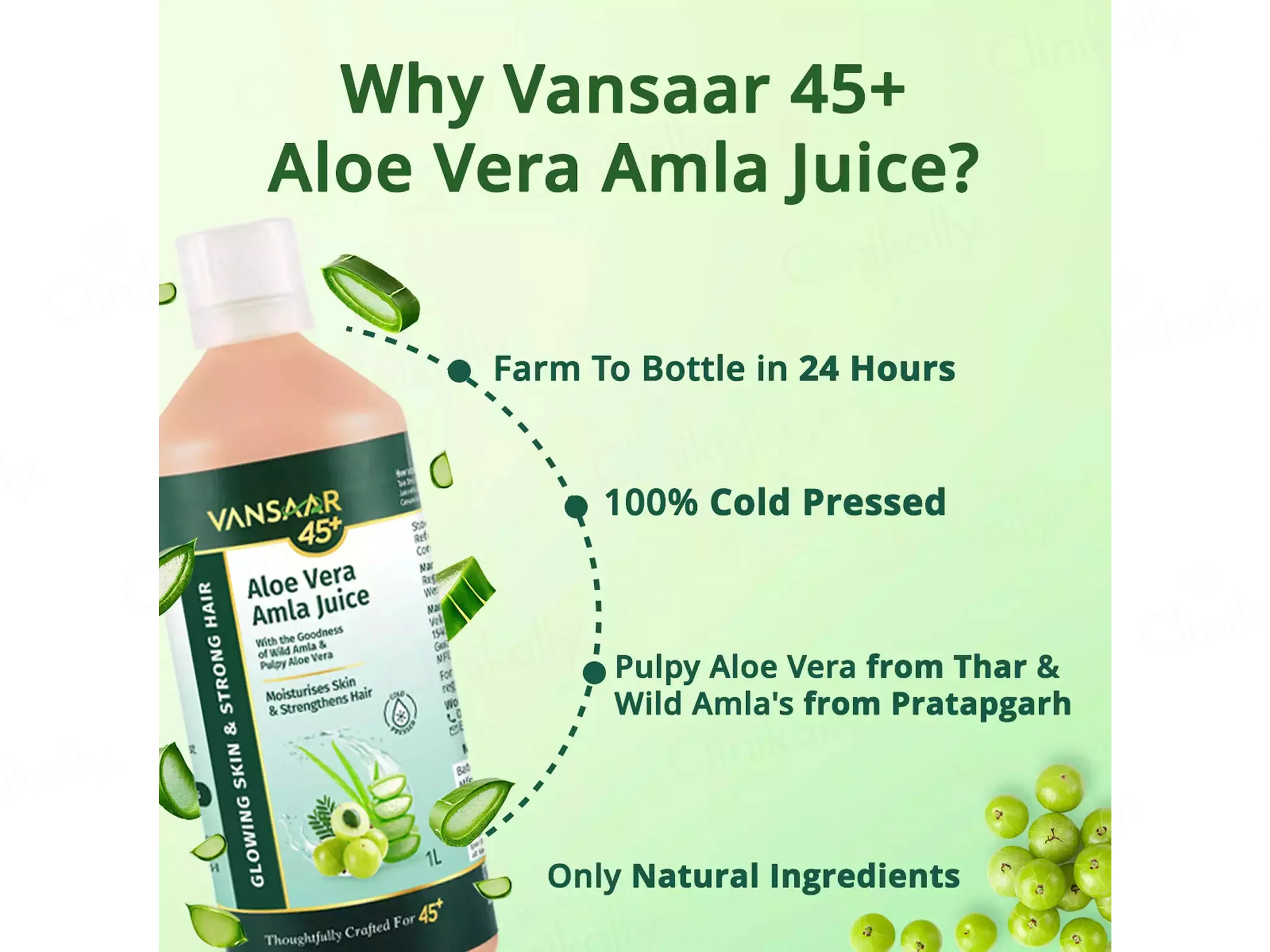 Vansaar 45+ Aloe Vera Amla Supplement Juice For Glowing Skin & Strong Hair - Image 5