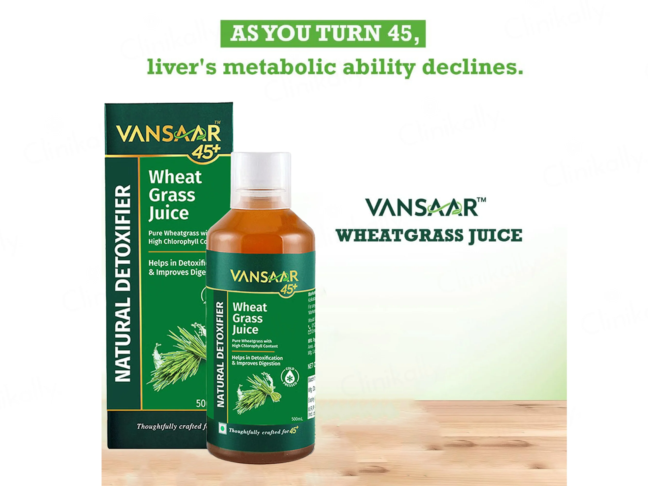 Vansaar 45+ Natural Detoxifier Pure Wheat Grass Supplement Juice - Image 2